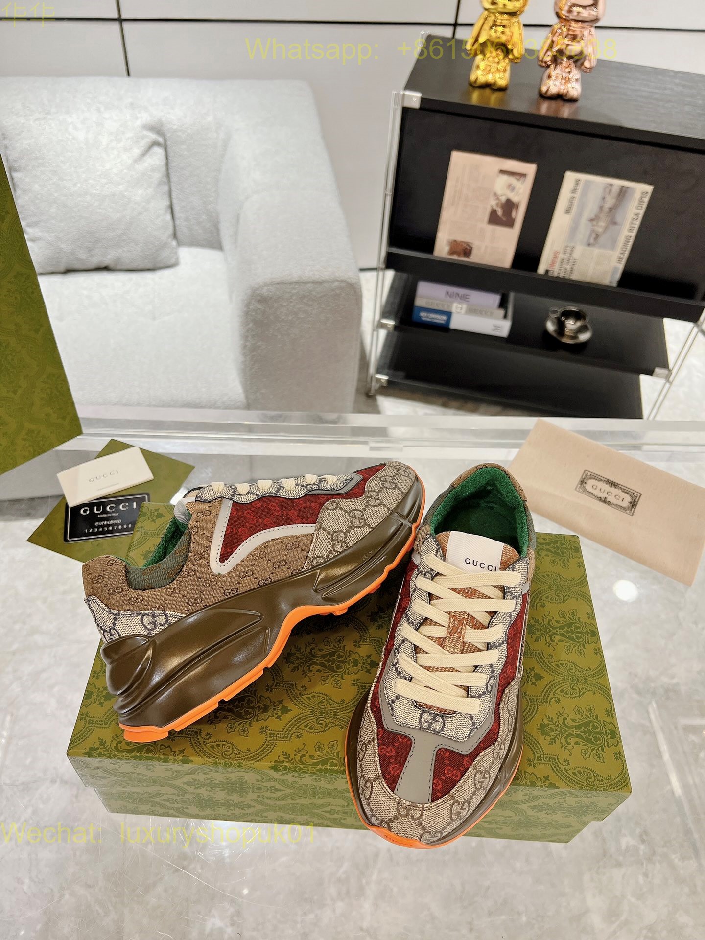 Gucci Rhyton Leather Vintage Sneaker Mens Women Shoes