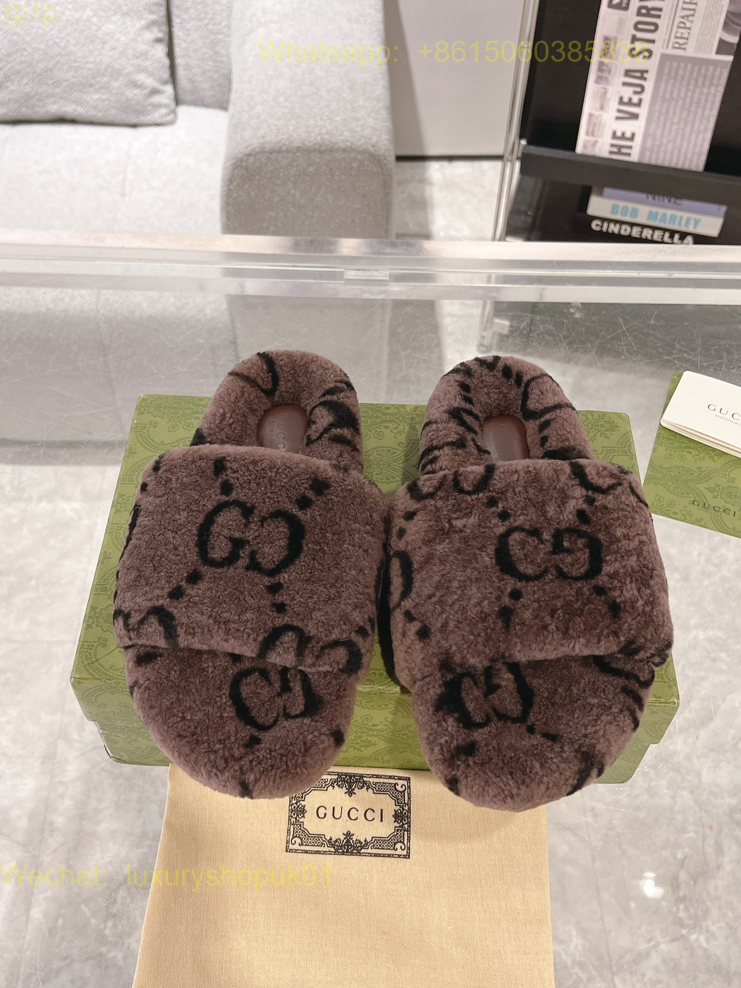 Gucci Shearling Fur Slides sandal Women Shoes