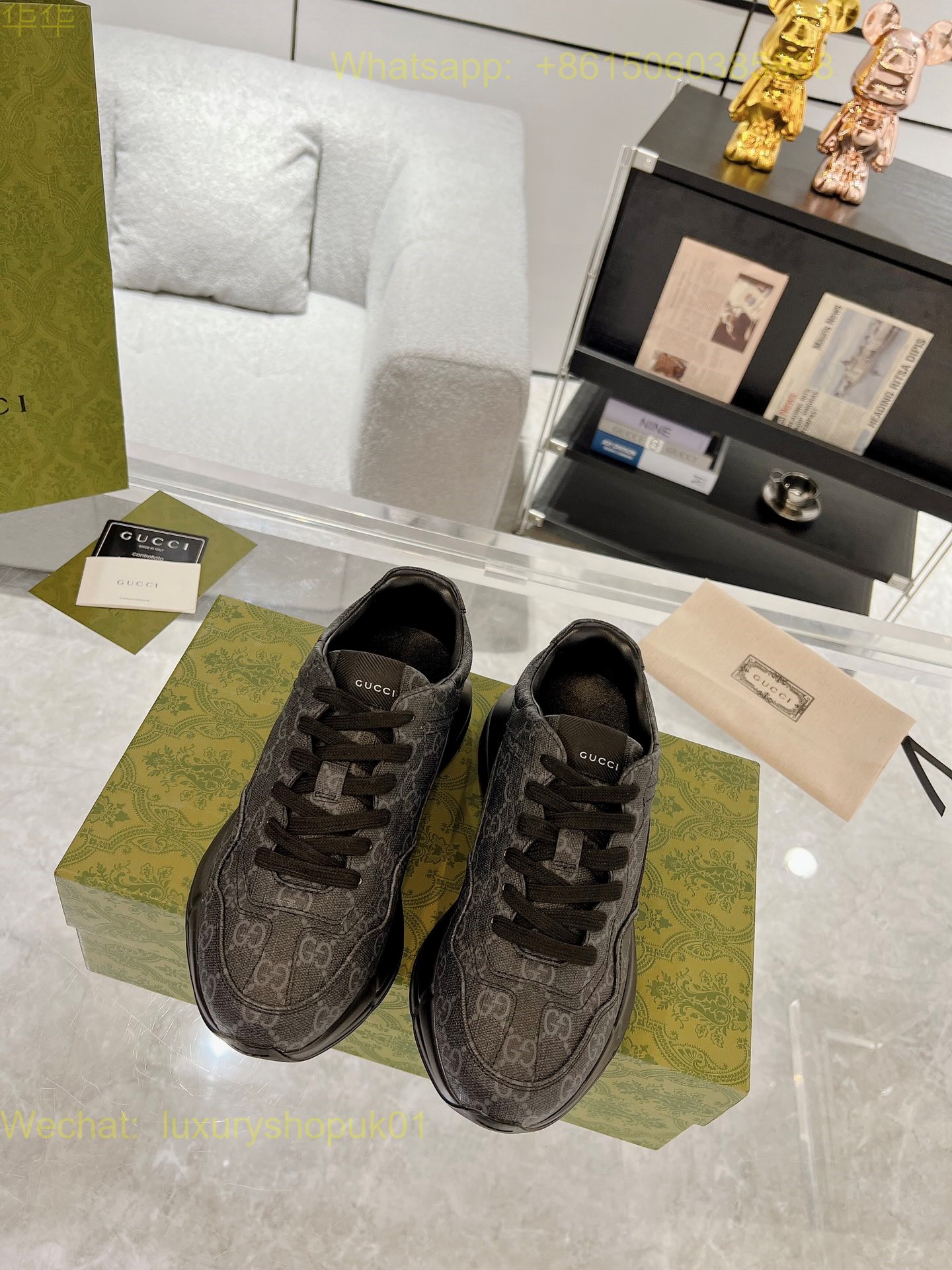 Gucci Rhyton Leather Vintage Sneaker Mens Women Shoes