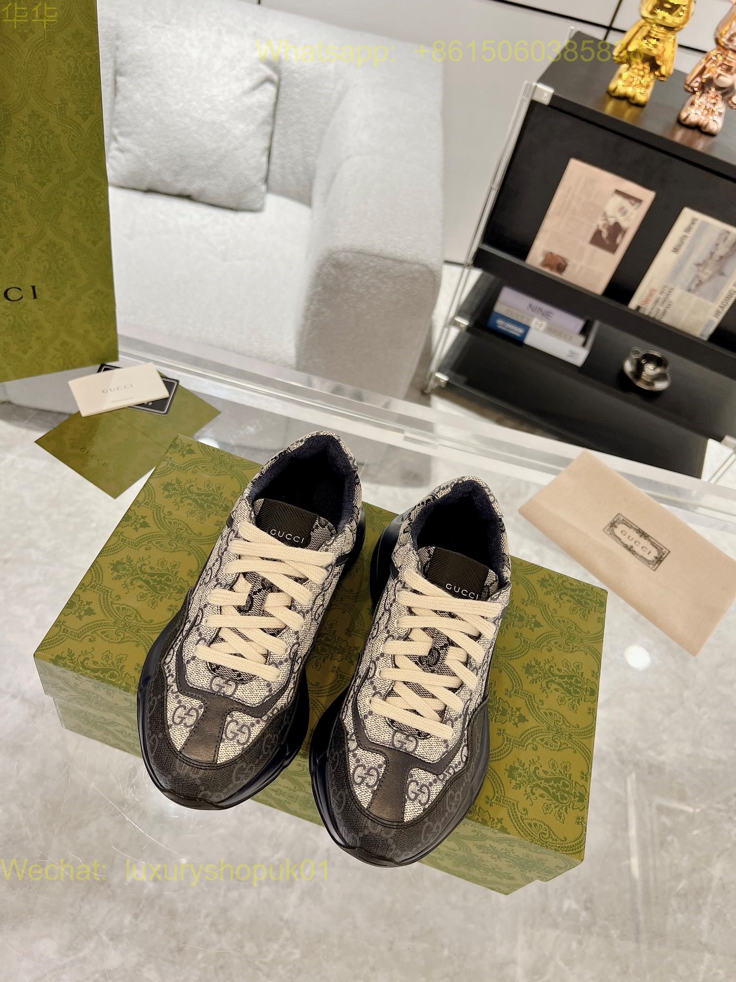 Gucci Rhyton Leather Vintage Sneaker Mens Women Shoes