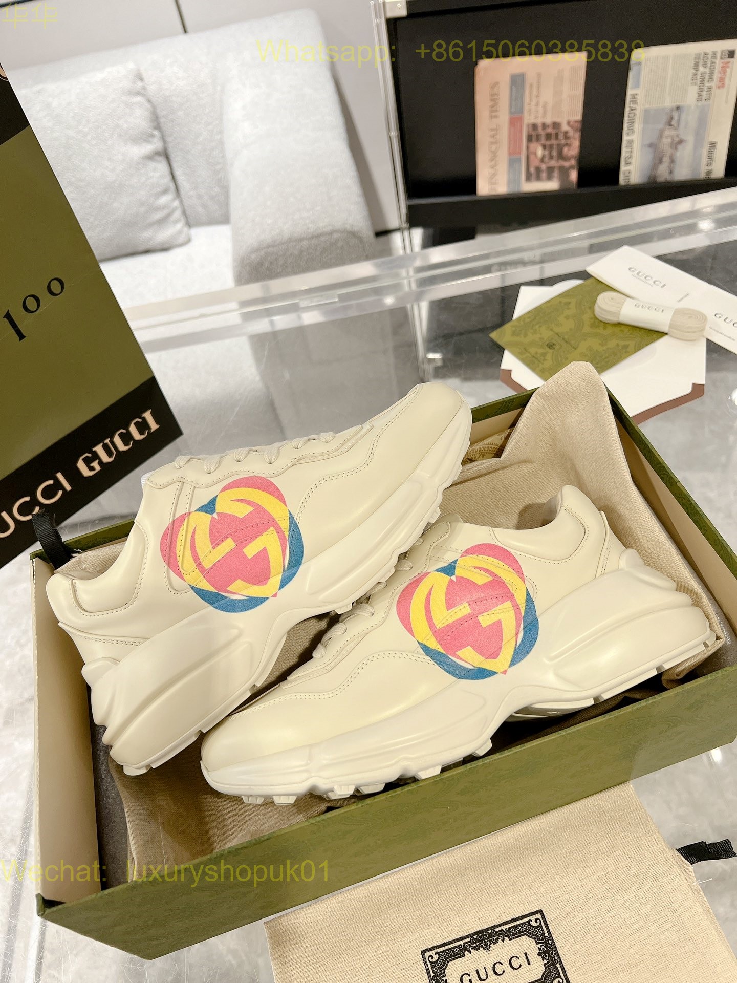 Gucci Rhyton Leather Vintage Sneaker Mens Women Shoes