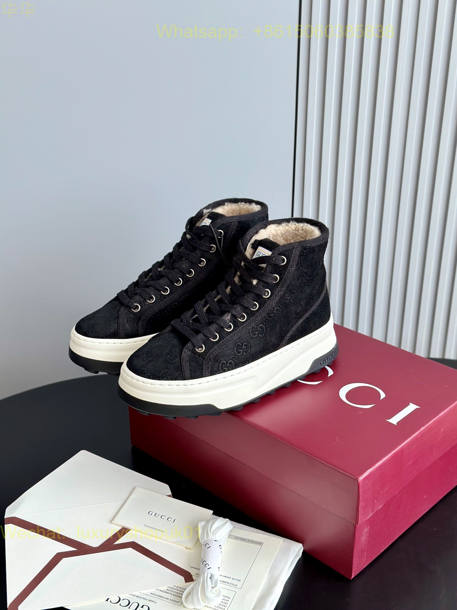 Gucci Fur shearling high top Sneaker Mens Women GG Shoes