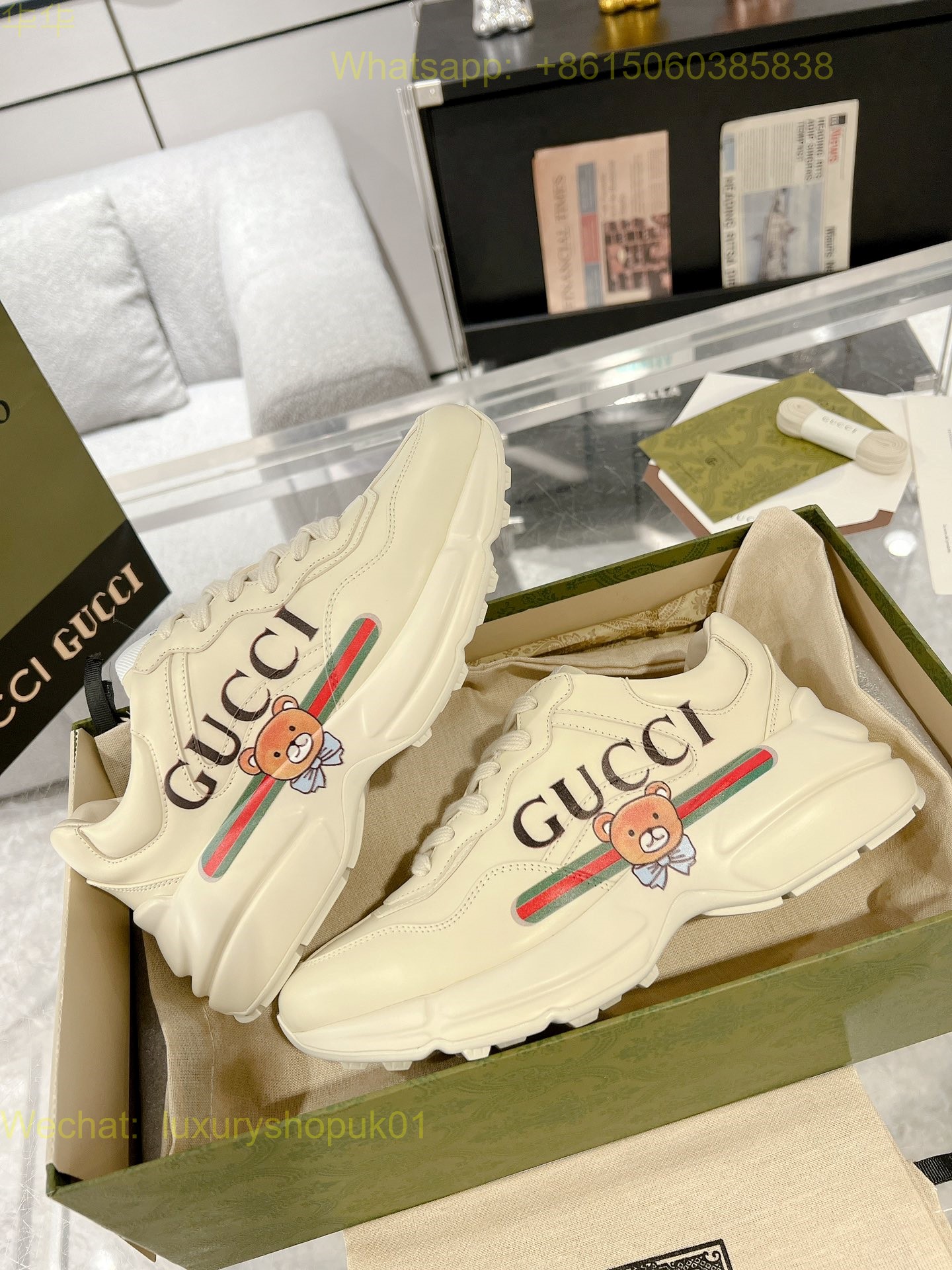 Gucci Rhyton Leather Vintage Sneaker Mens Women Shoes