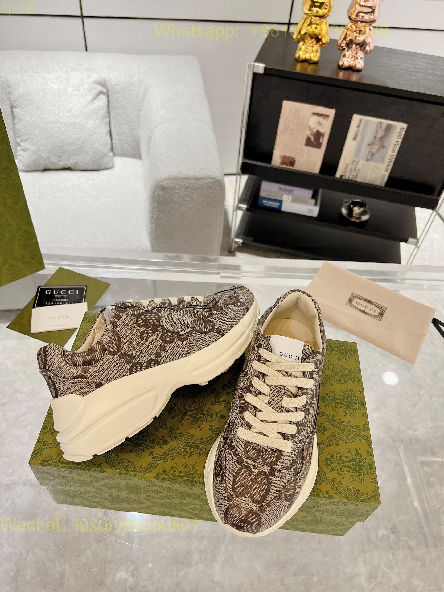 Gucci Rhyton Leather Vintage Sneaker Mens Women Shoes