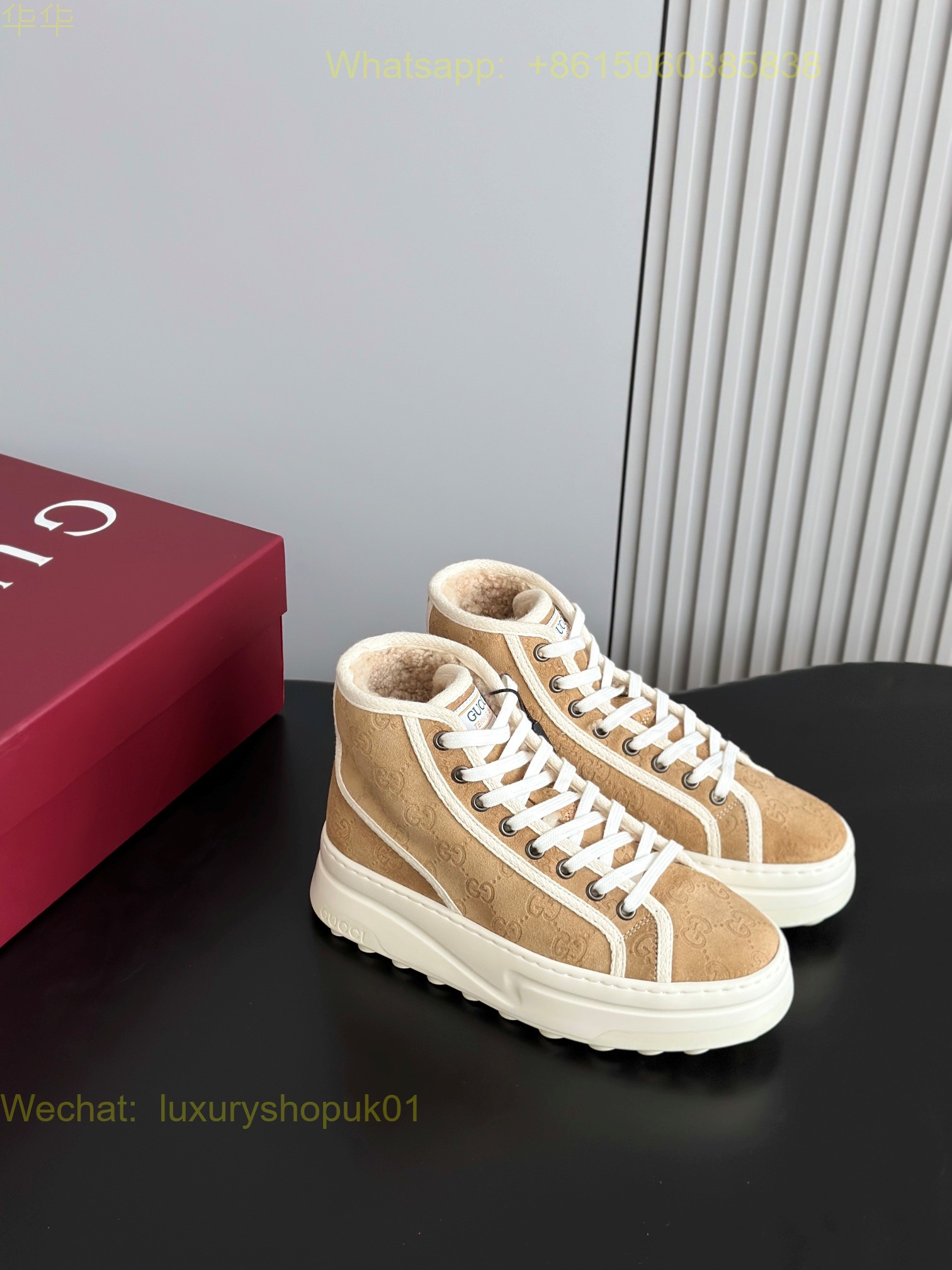 Gucci Fur shearling high top Sneaker Mens Women GG Shoes