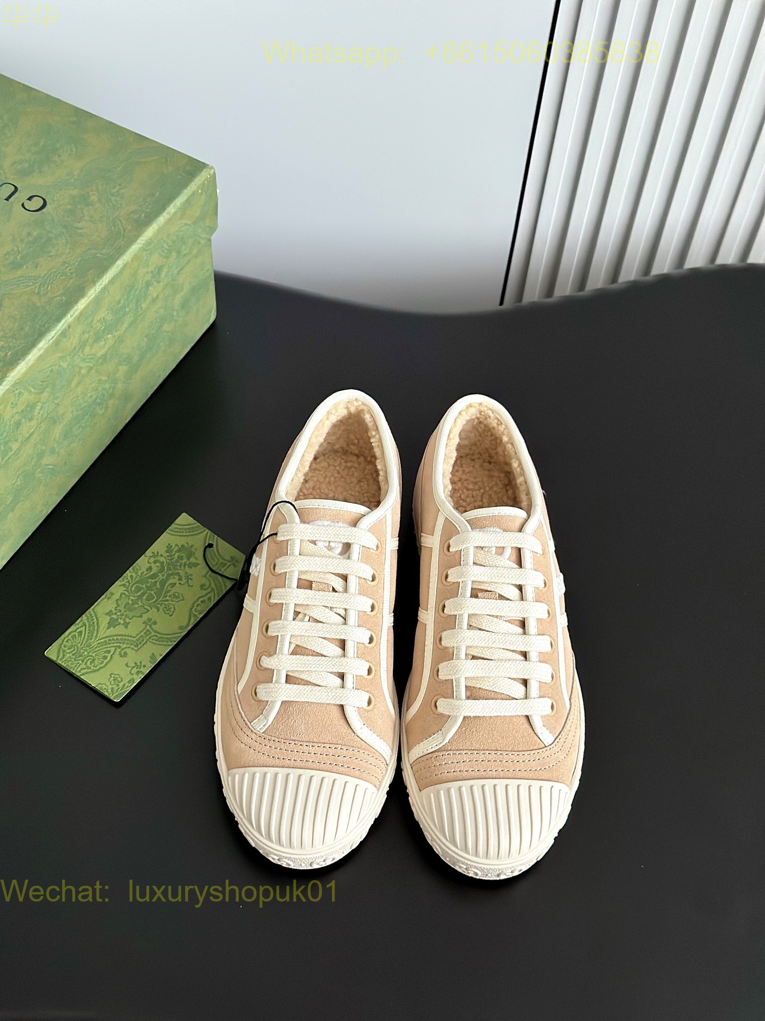 GUCCI Lido Fur Shearling Canvas Low-Top Sneaker Women GG Shoes