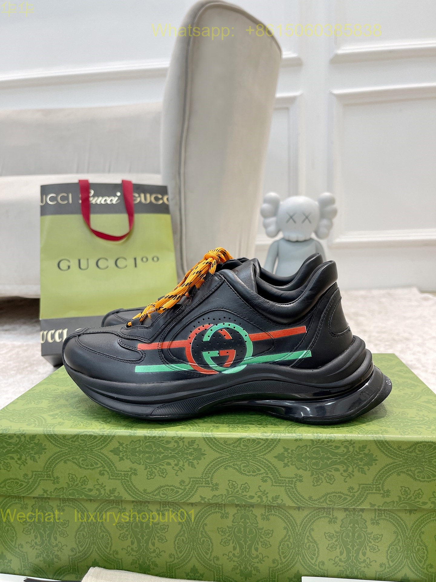 Gucci Rhyton Leather Sneaker Mens Women Shoes