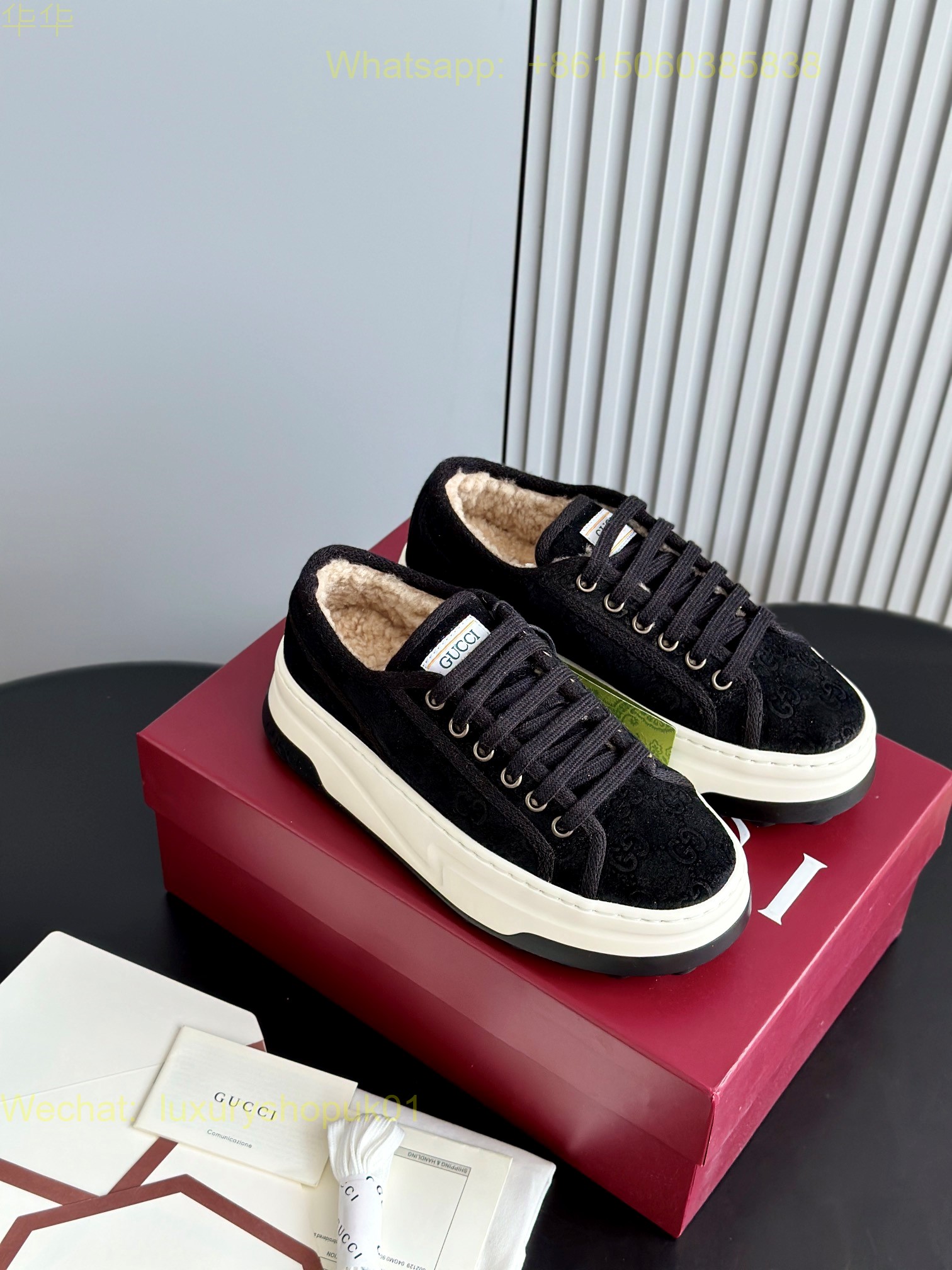 Gucci Fur shearling Sneaker Mens Women GG Shoes