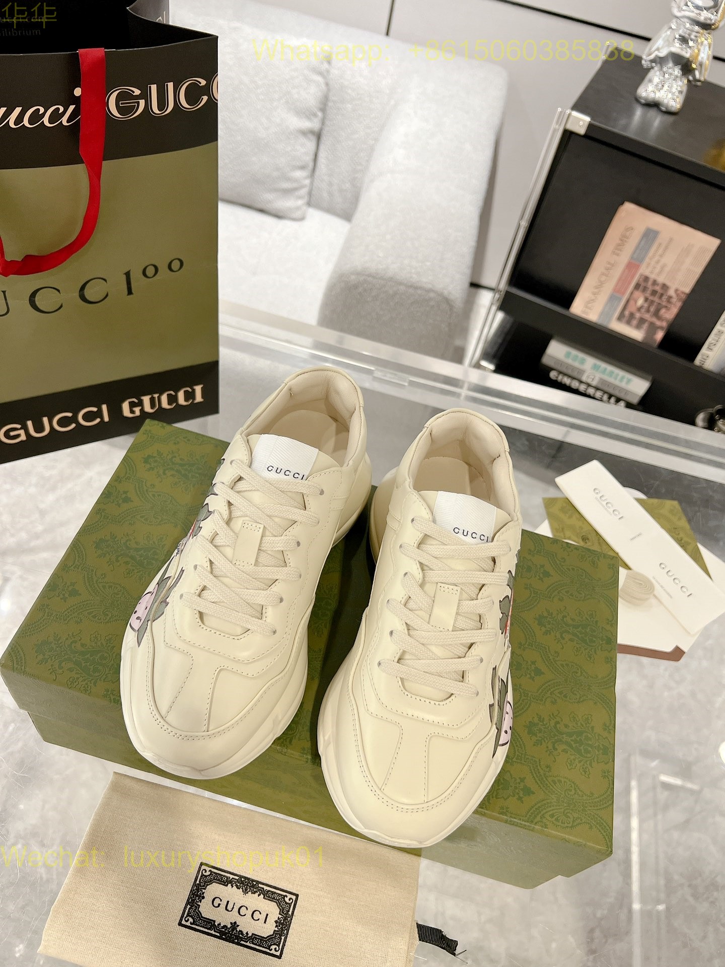 Gucci Rhyton Leather Vintage Sneaker Mens Women Shoes