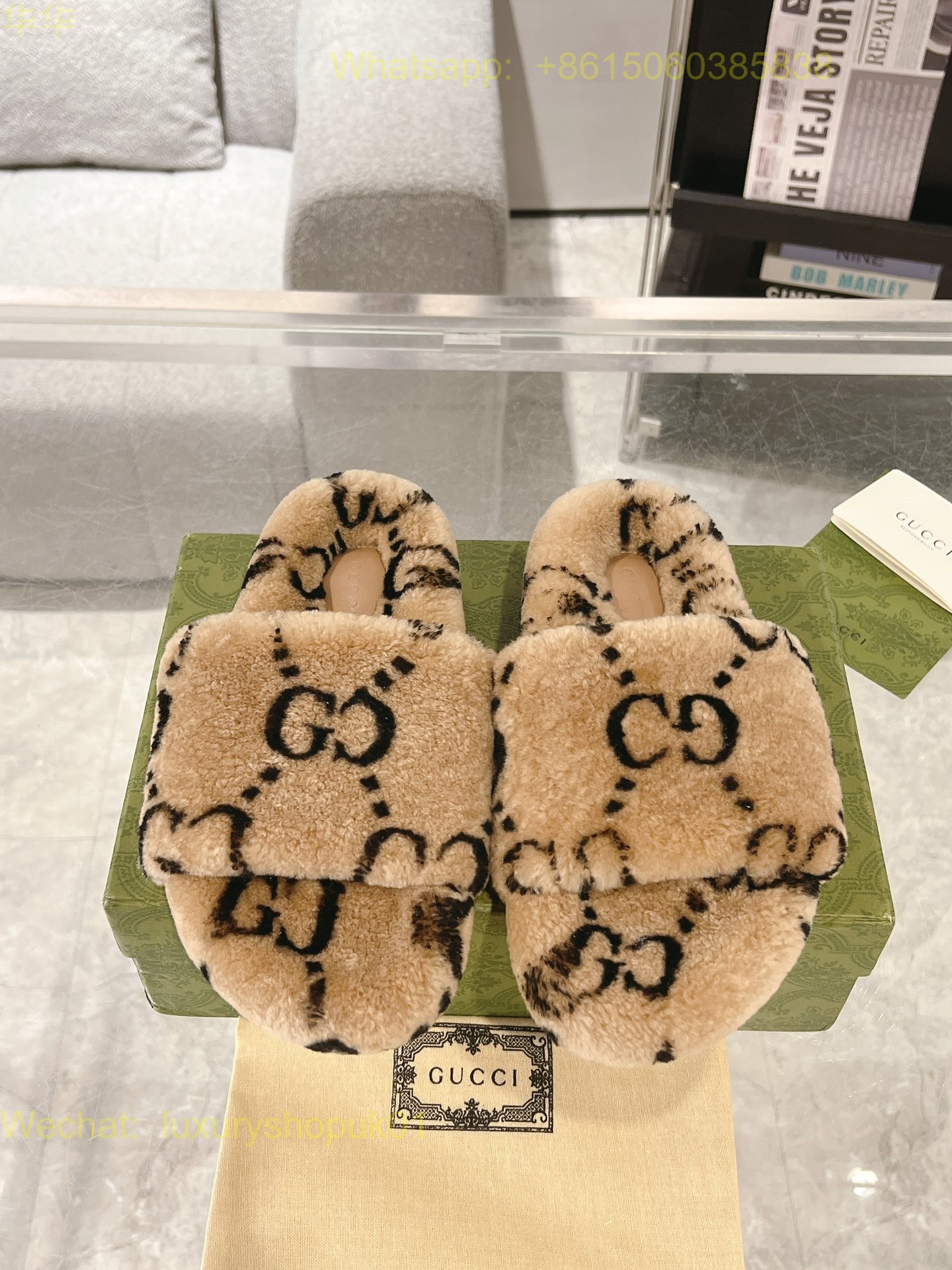 Gucci Shearling Fur Slides sandal Women Shoes