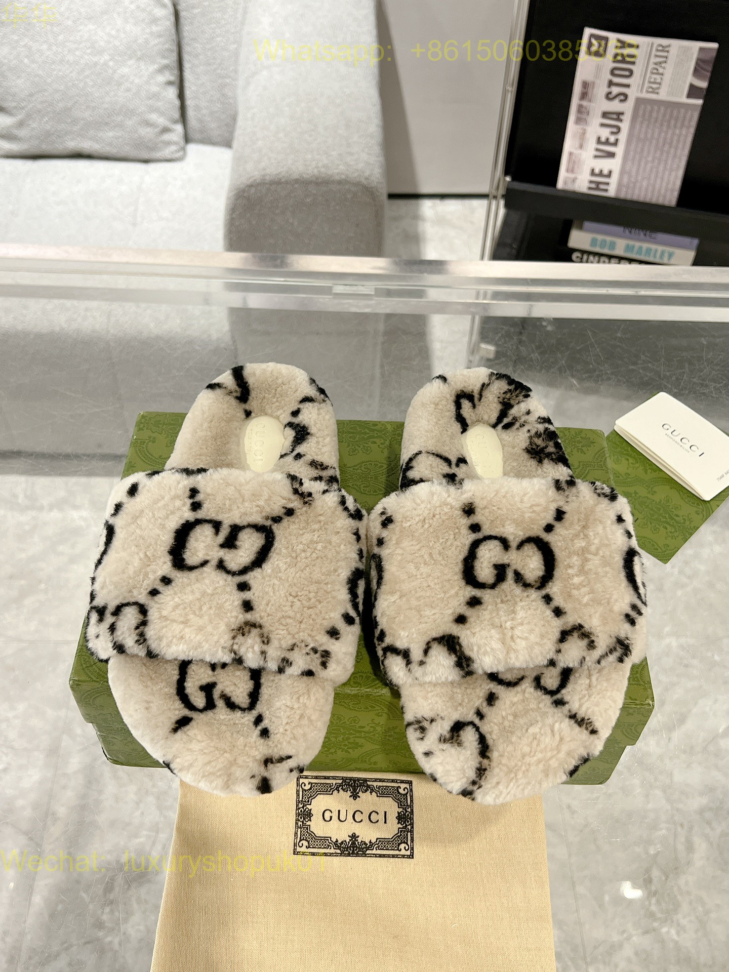 Gucci Shearling Fur Slides sandal Women Shoes