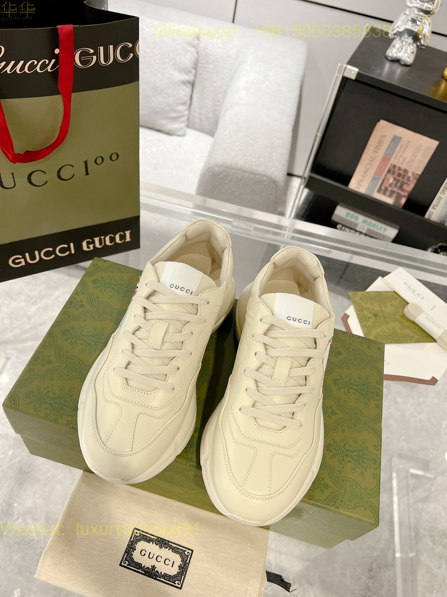 Gucci Rhyton Leather Vintage Sneaker Mens Women Shoes