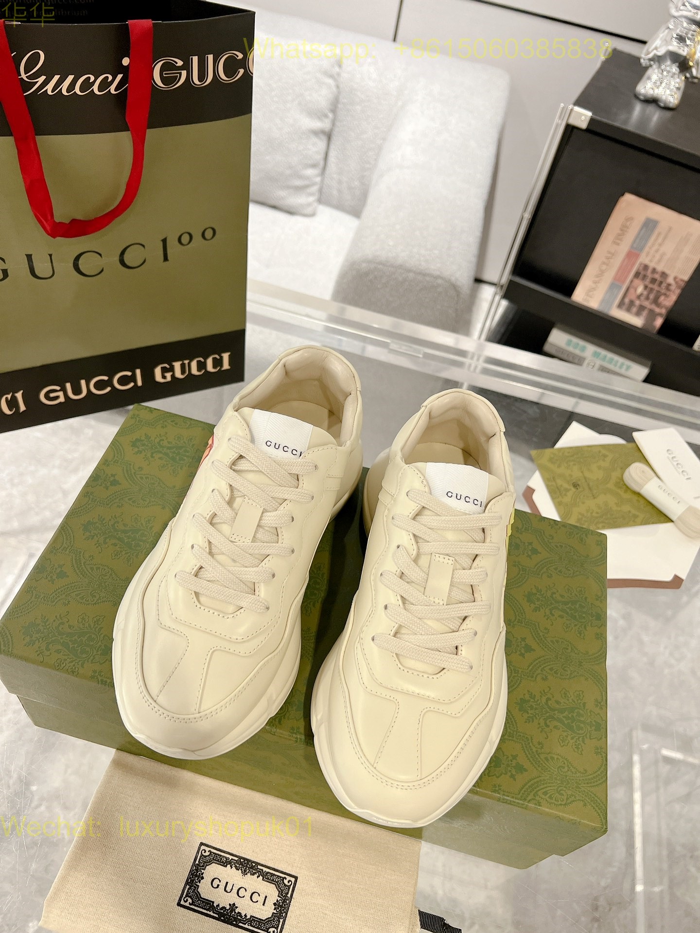 Gucci Rhyton Leather Vintage Sneaker Mens Women Shoes