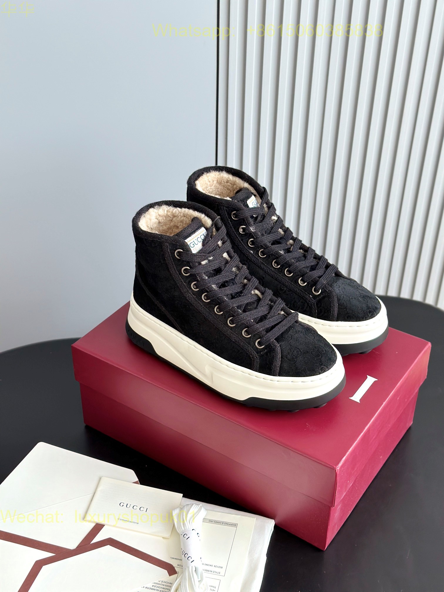 Gucci Fur shearling high top Sneaker Mens Women GG Shoes