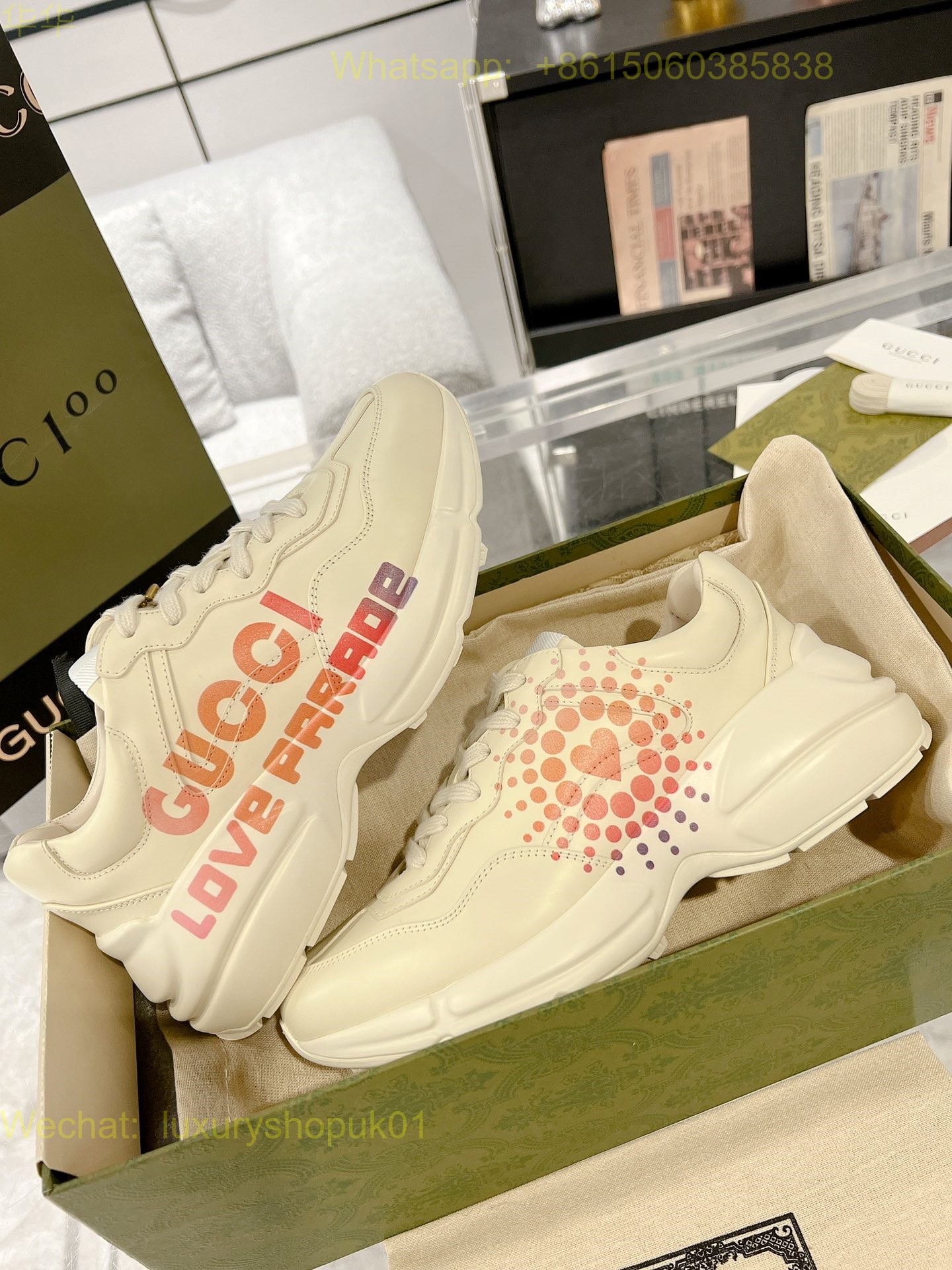 Gucci Rhyton Leather Vintage Sneaker Mens Women Shoes