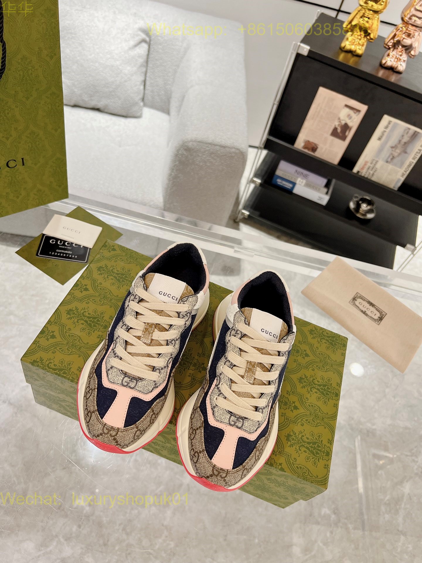 Gucci Rhyton Leather Vintage Sneaker Mens Women Shoes