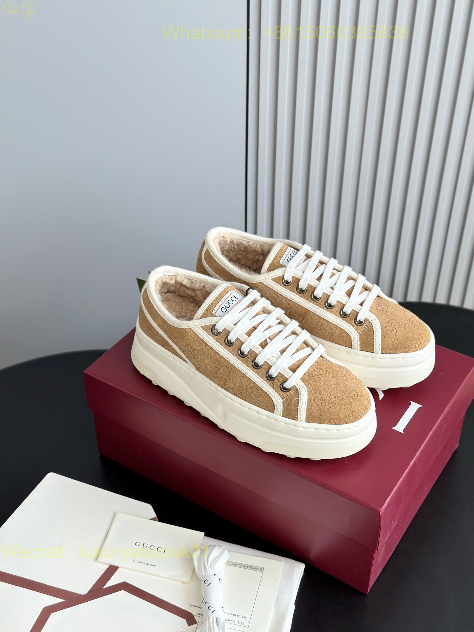 Gucci Fur shearling Sneaker Mens Women GG Shoes