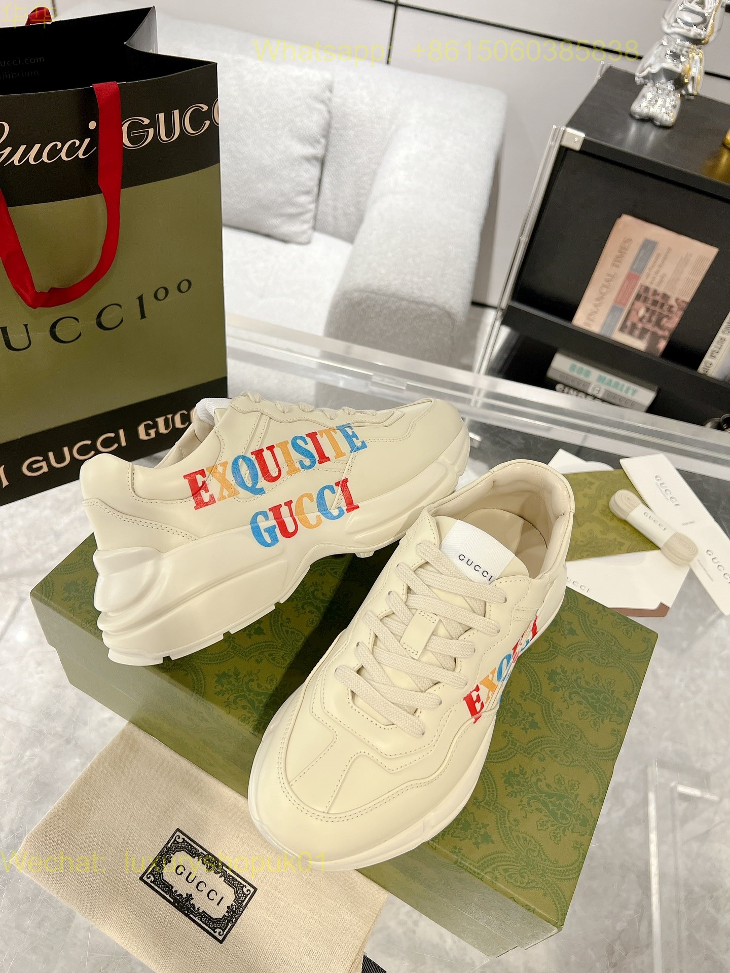 Gucci Rhyton Leather Vintage Sneaker Mens Women Shoes