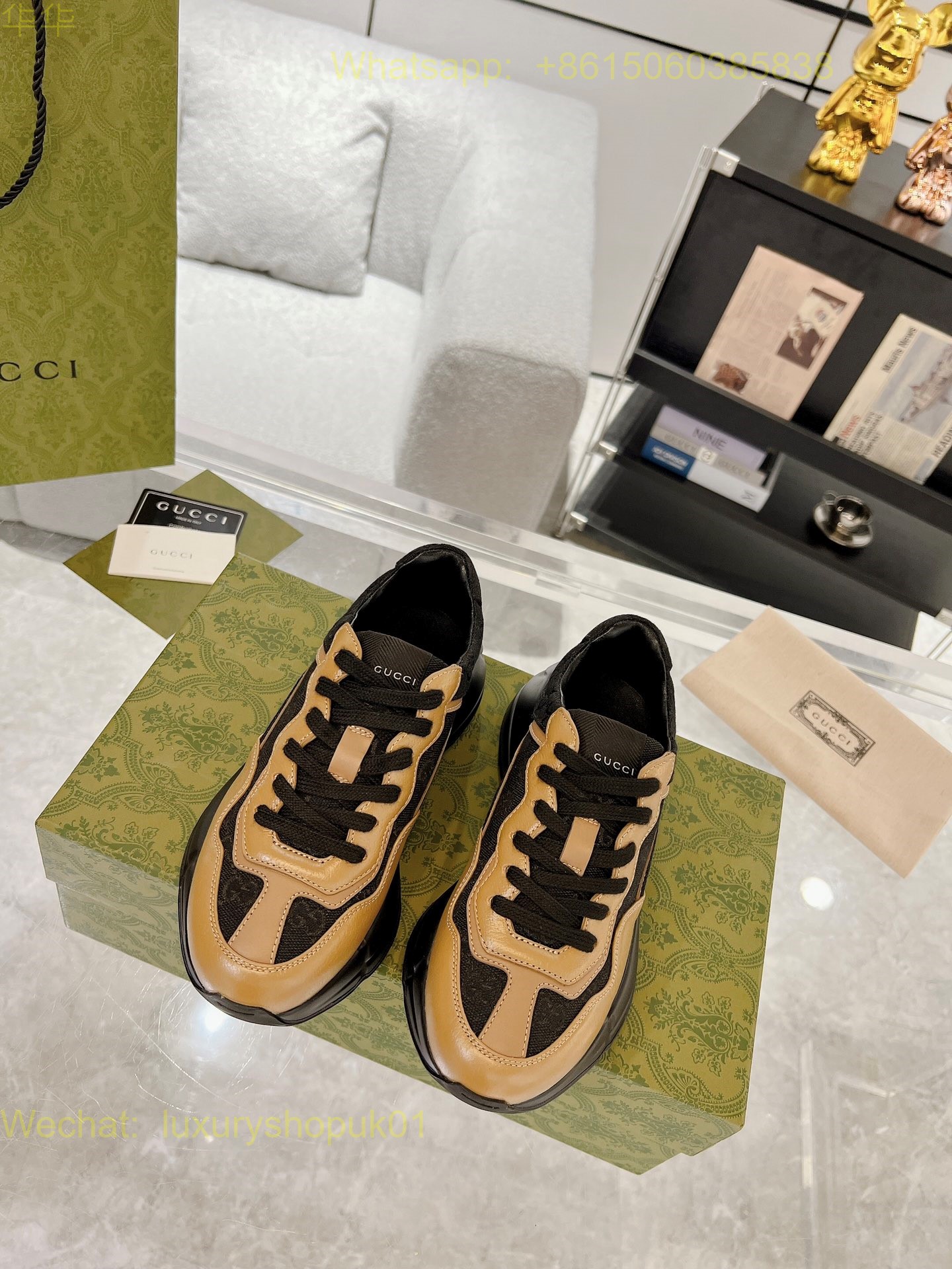 Gucci Rhyton Leather Vintage Sneaker Mens Women Shoes