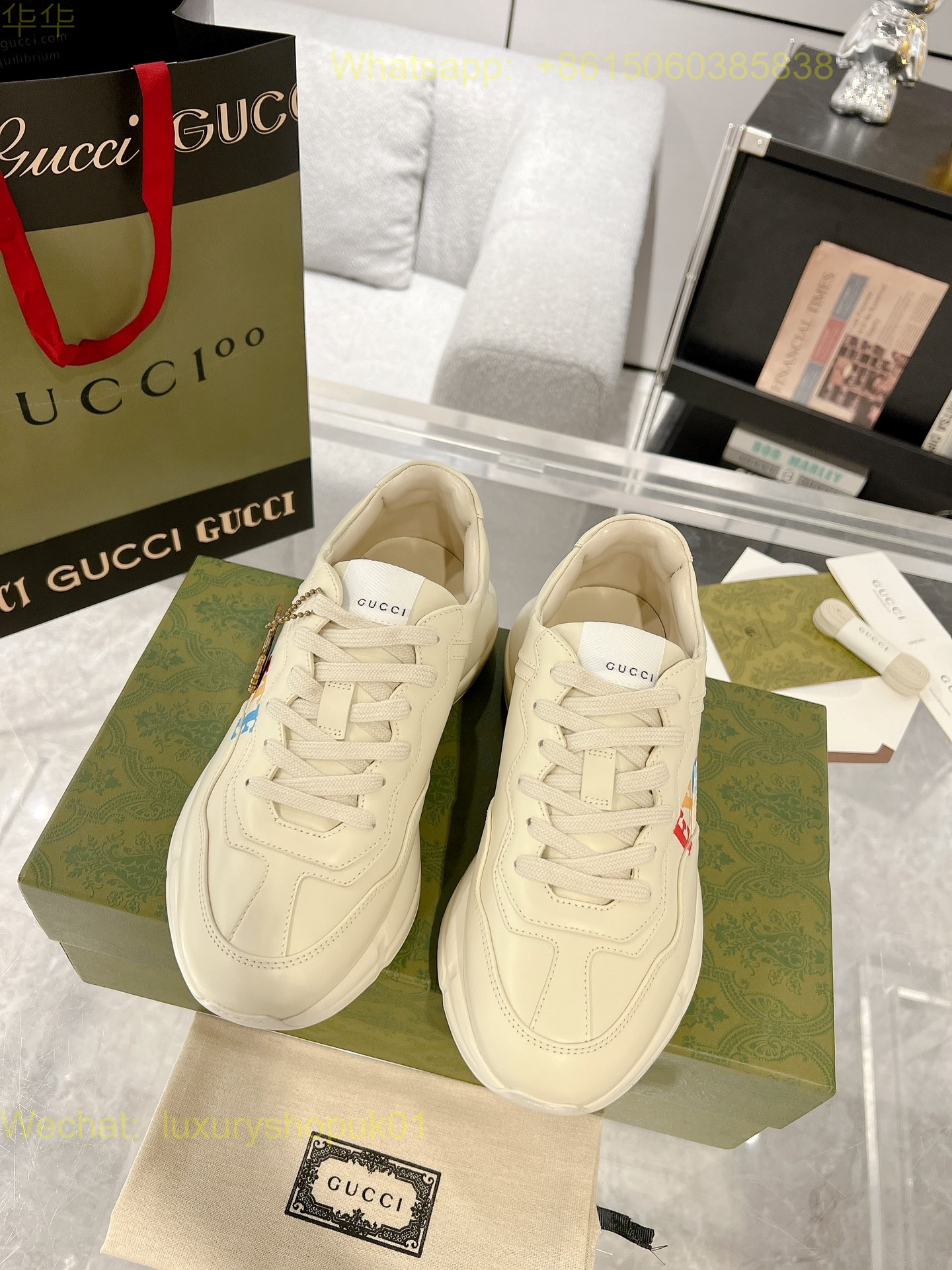 Gucci Rhyton Leather Vintage Sneaker Mens Women Shoes