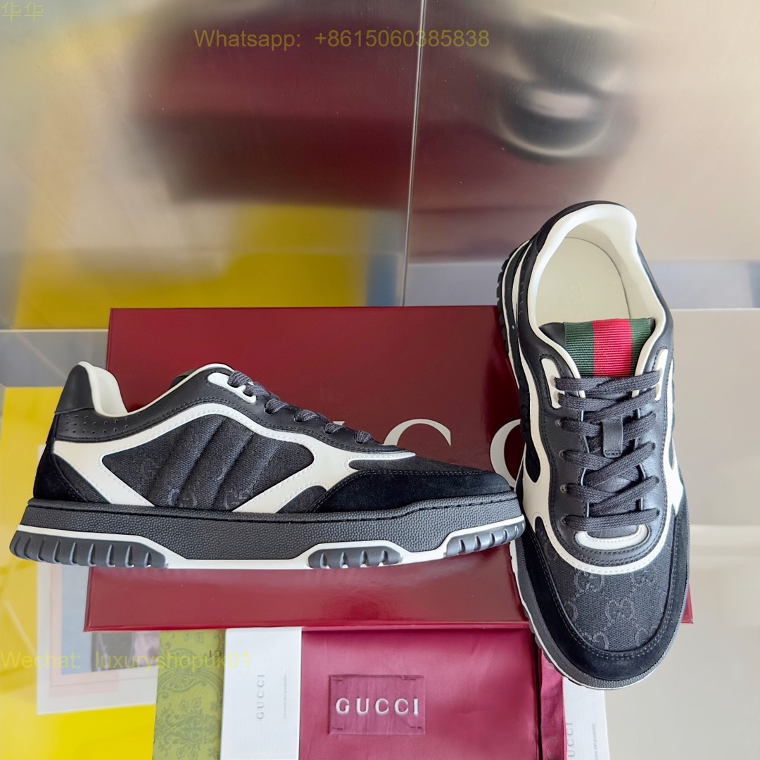 GUCCI Re-Web Suede Webbing-Trimmed Canvas Leather Sneakers Mens Women Shoes