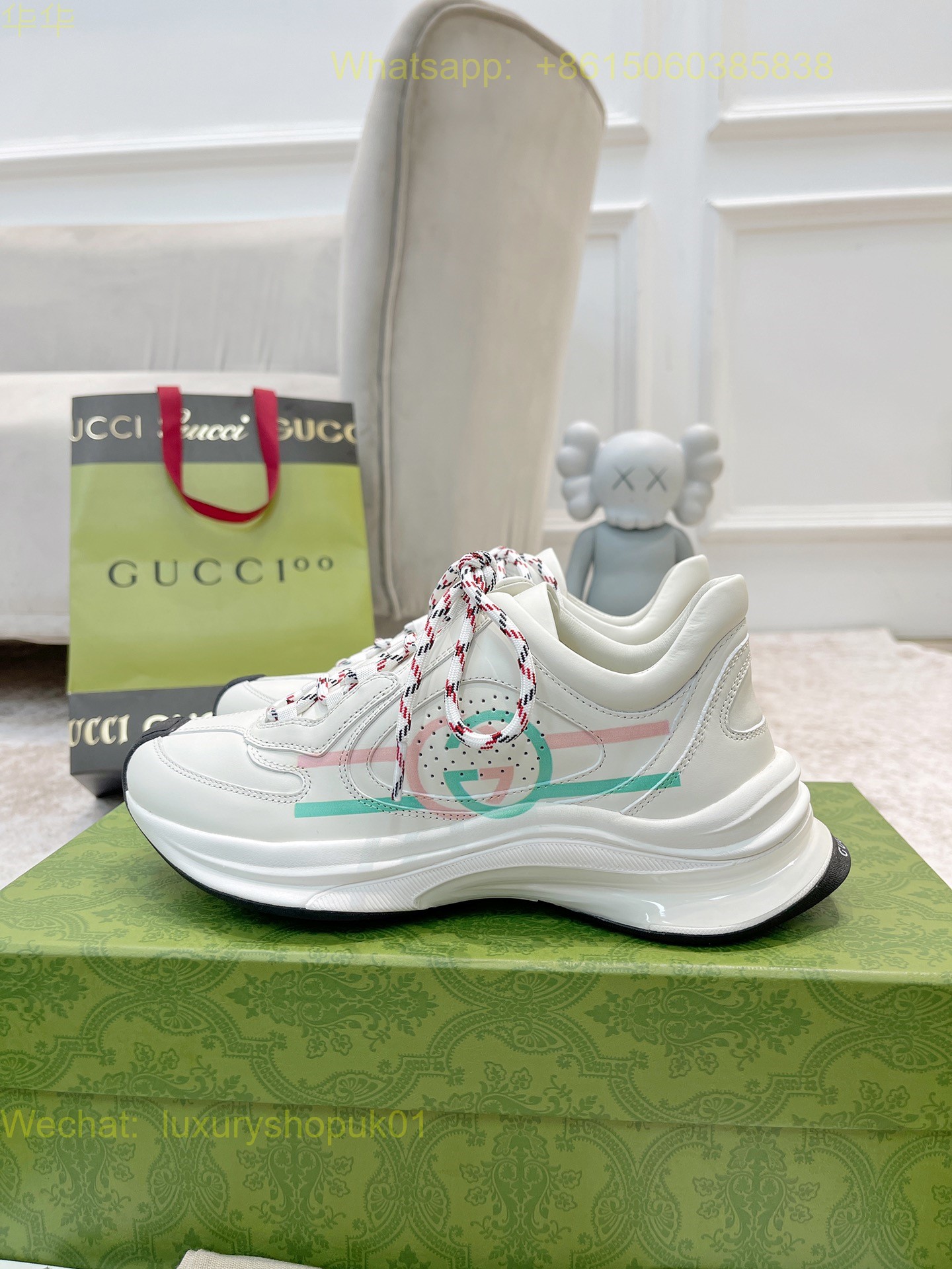 Gucci Rhyton Leather Sneaker Mens Women Shoes