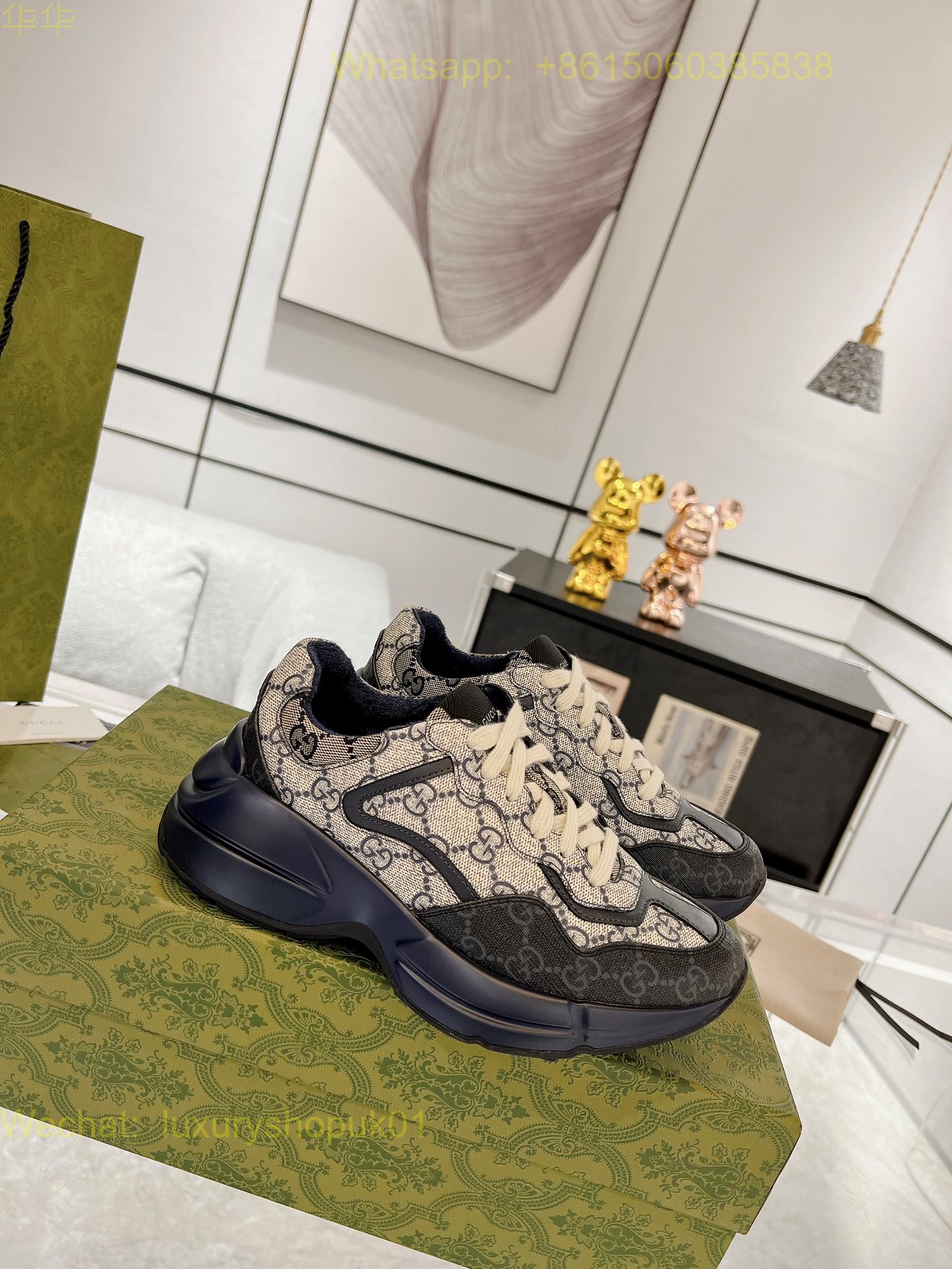 Gucci Rhyton Leather Vintage Sneaker Mens Women Shoes