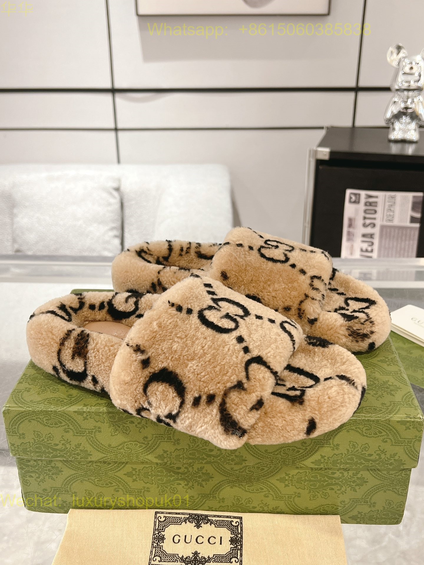 Gucci Shearling Fur Slides sandal Women Shoes