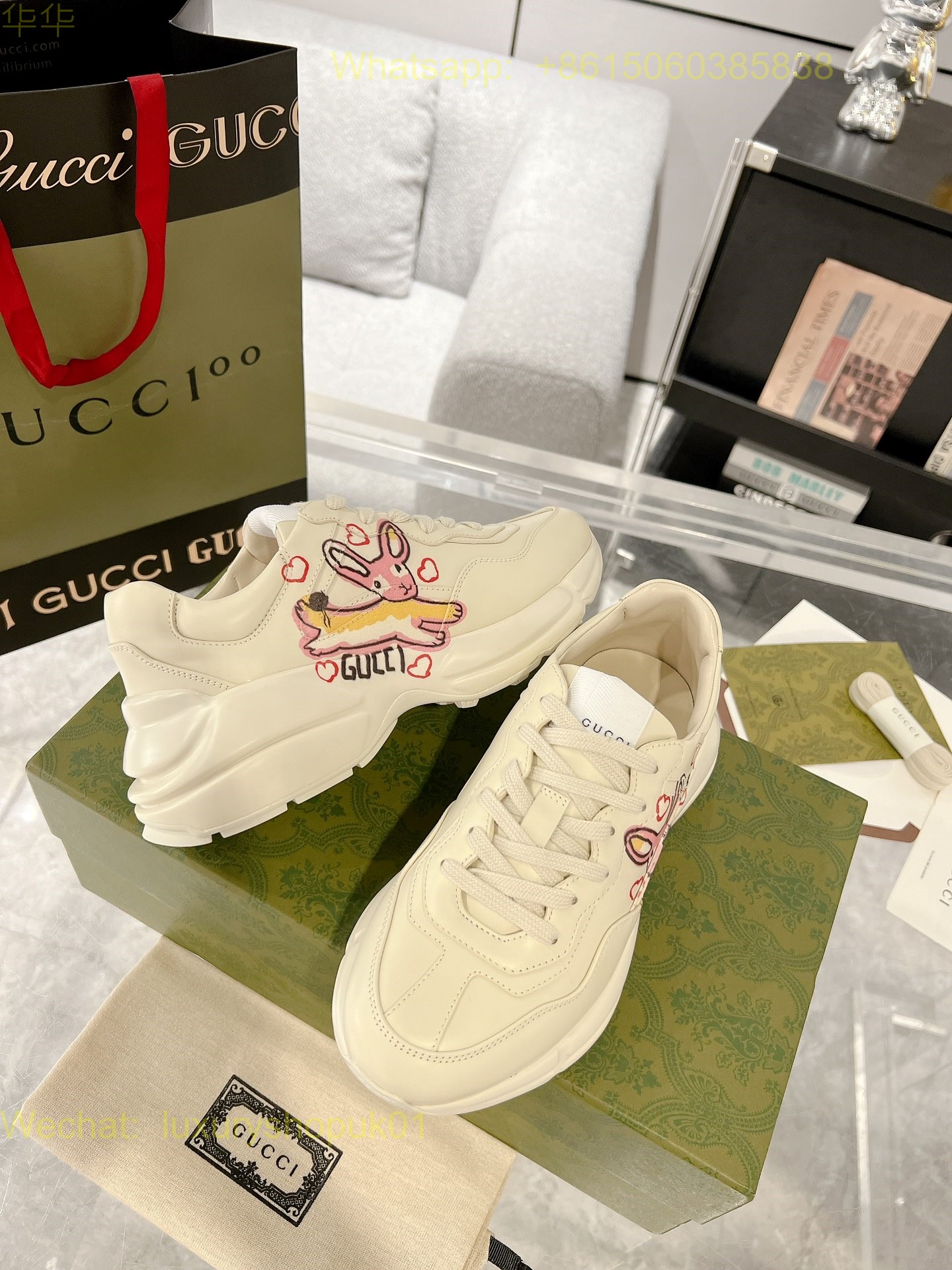 Gucci Rhyton Leather Vintage Sneaker Mens Women Shoes