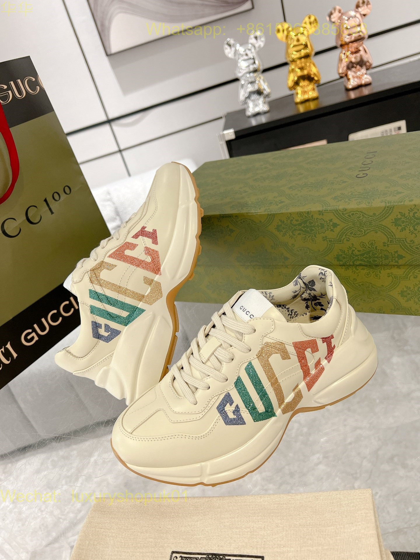 Gucci Rhyton Leather Vintage Sneaker Mens Women Shoes