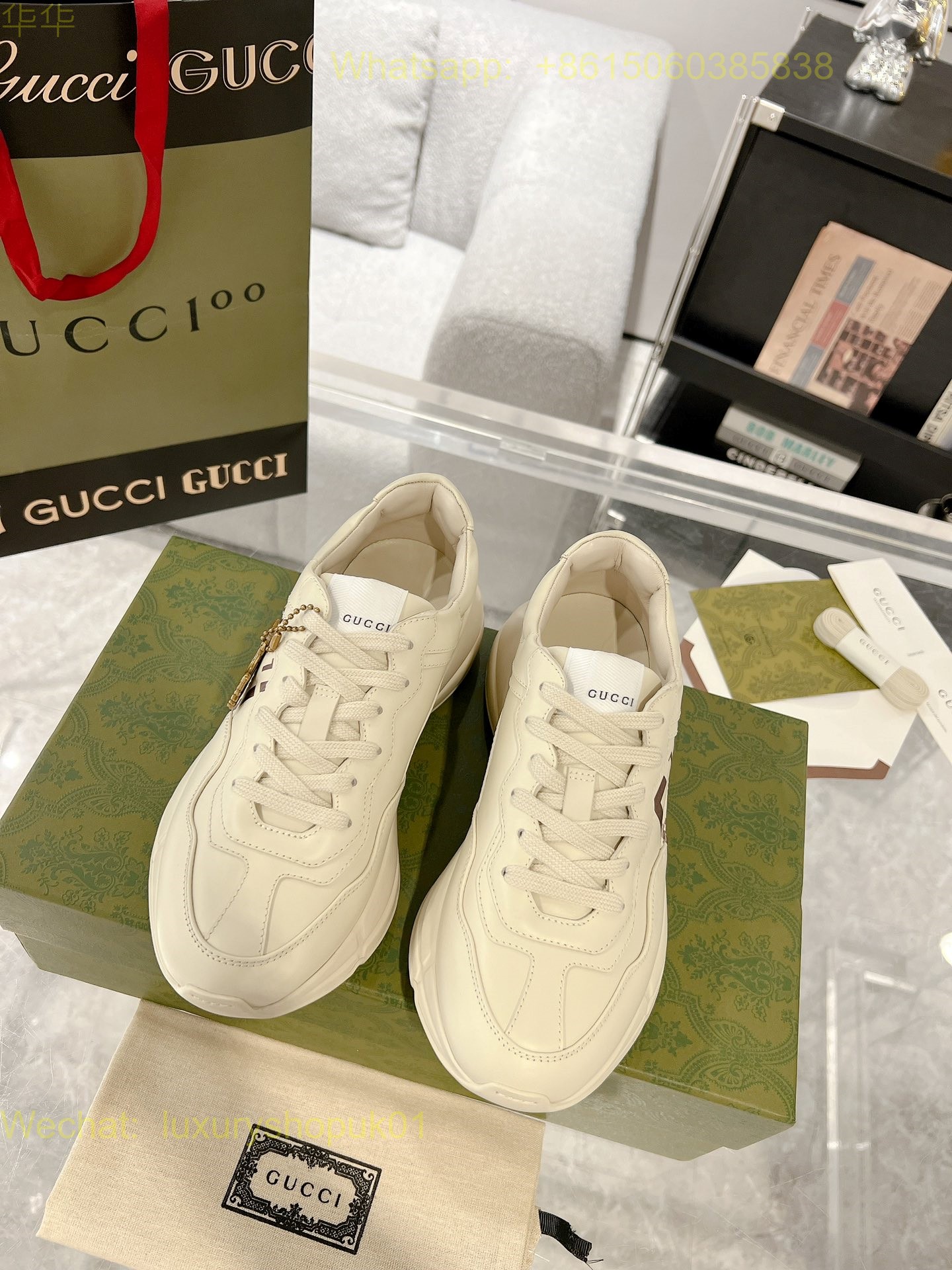 Gucci Rhyton Leather Vintage Sneaker Mens Women Shoes