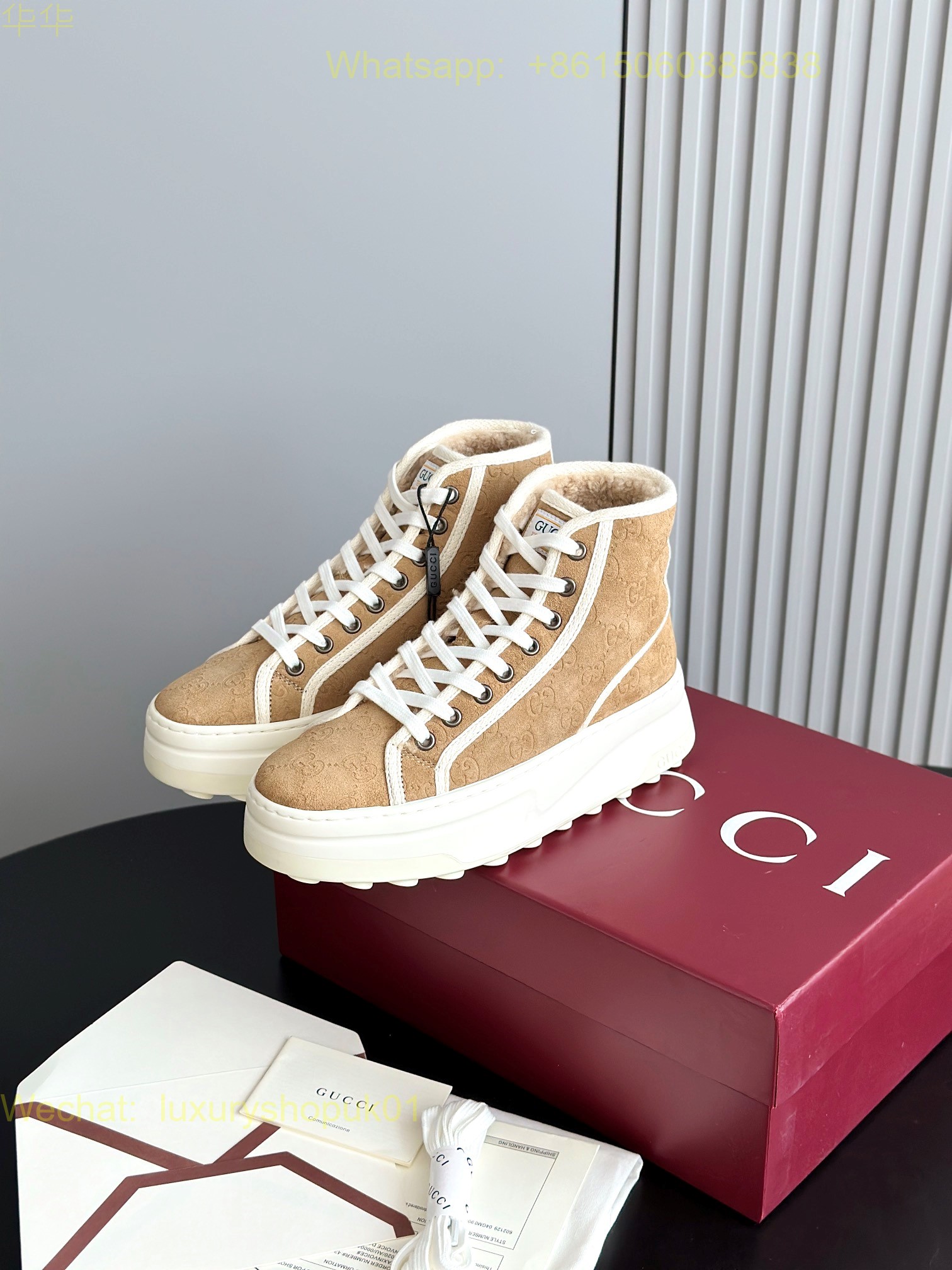 Gucci Fur shearling high top Sneaker Mens Women GG Shoes