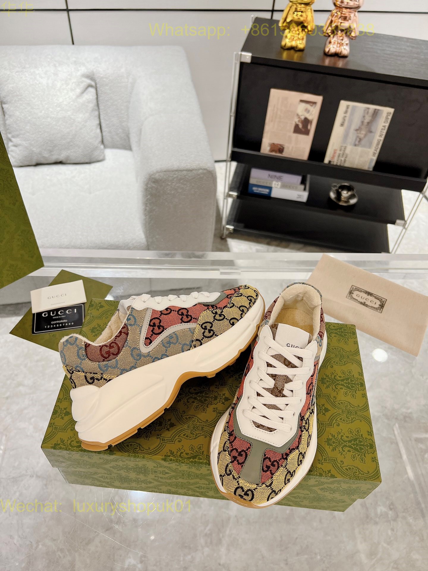 Gucci Rhyton Leather Vintage Sneaker Mens Women Shoes