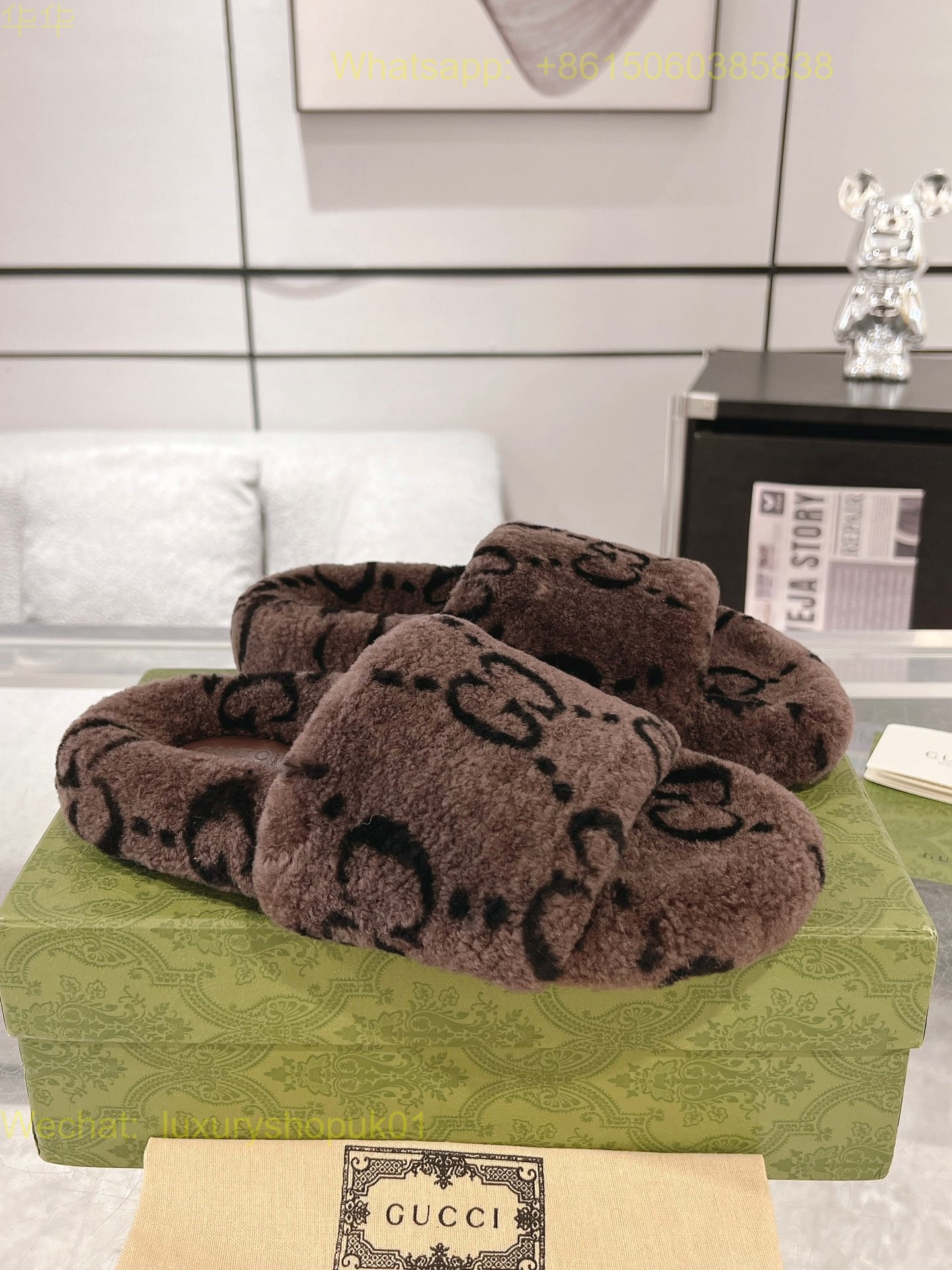 Gucci Shearling Fur Slides sandal Women Shoes