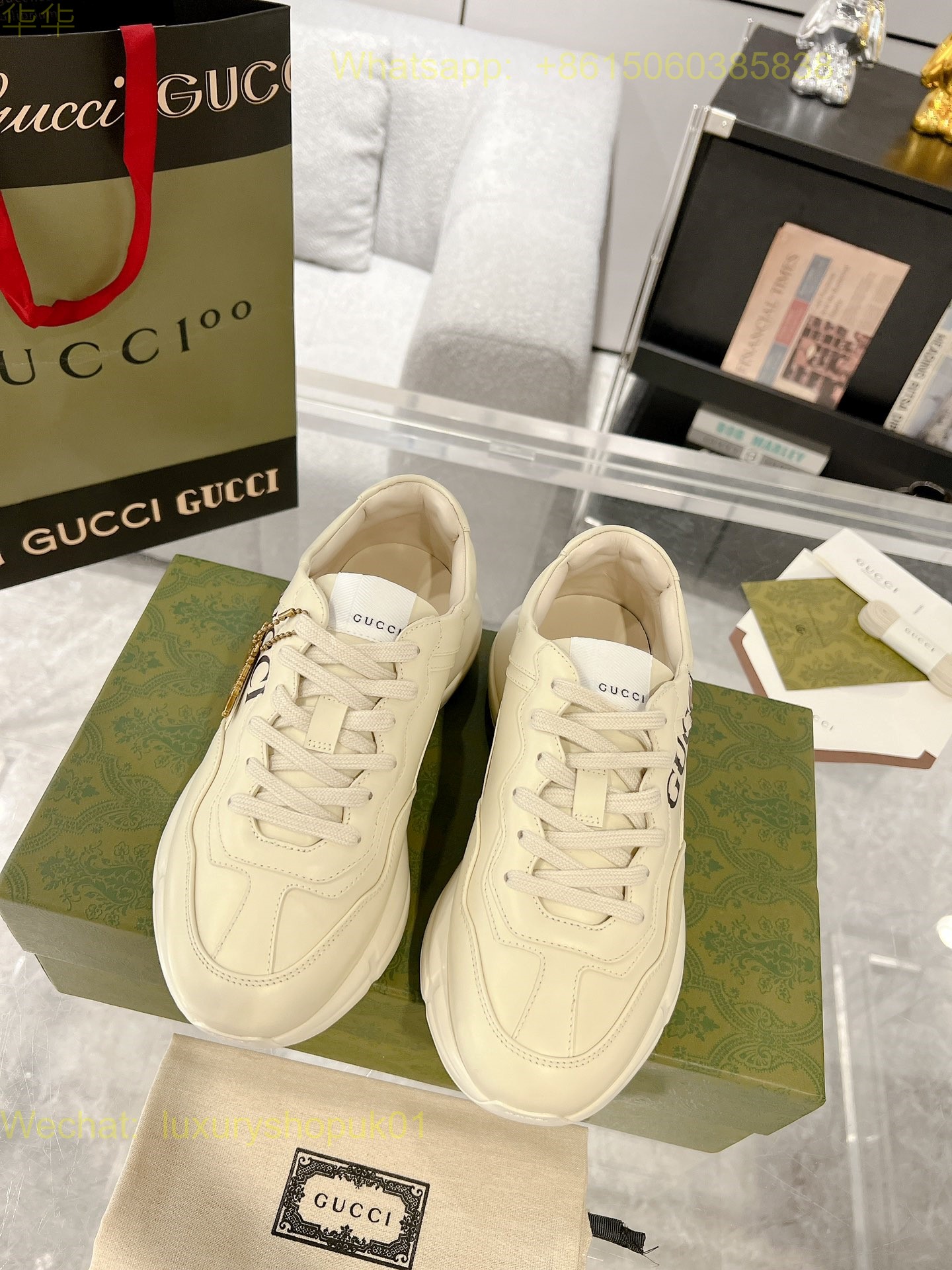 Gucci Rhyton Leather Vintage Sneaker Mens Women Shoes