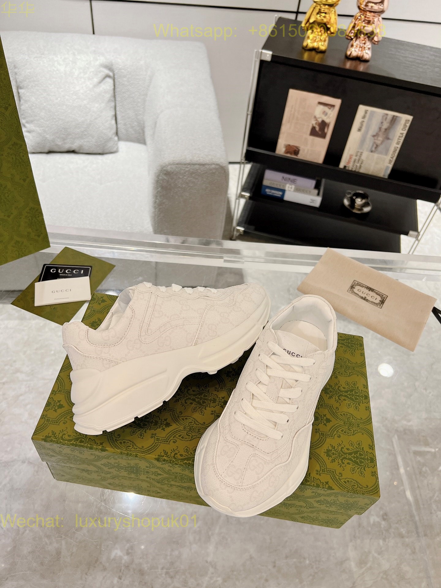 Gucci Rhyton Leather Vintage Sneaker Mens Women Shoes