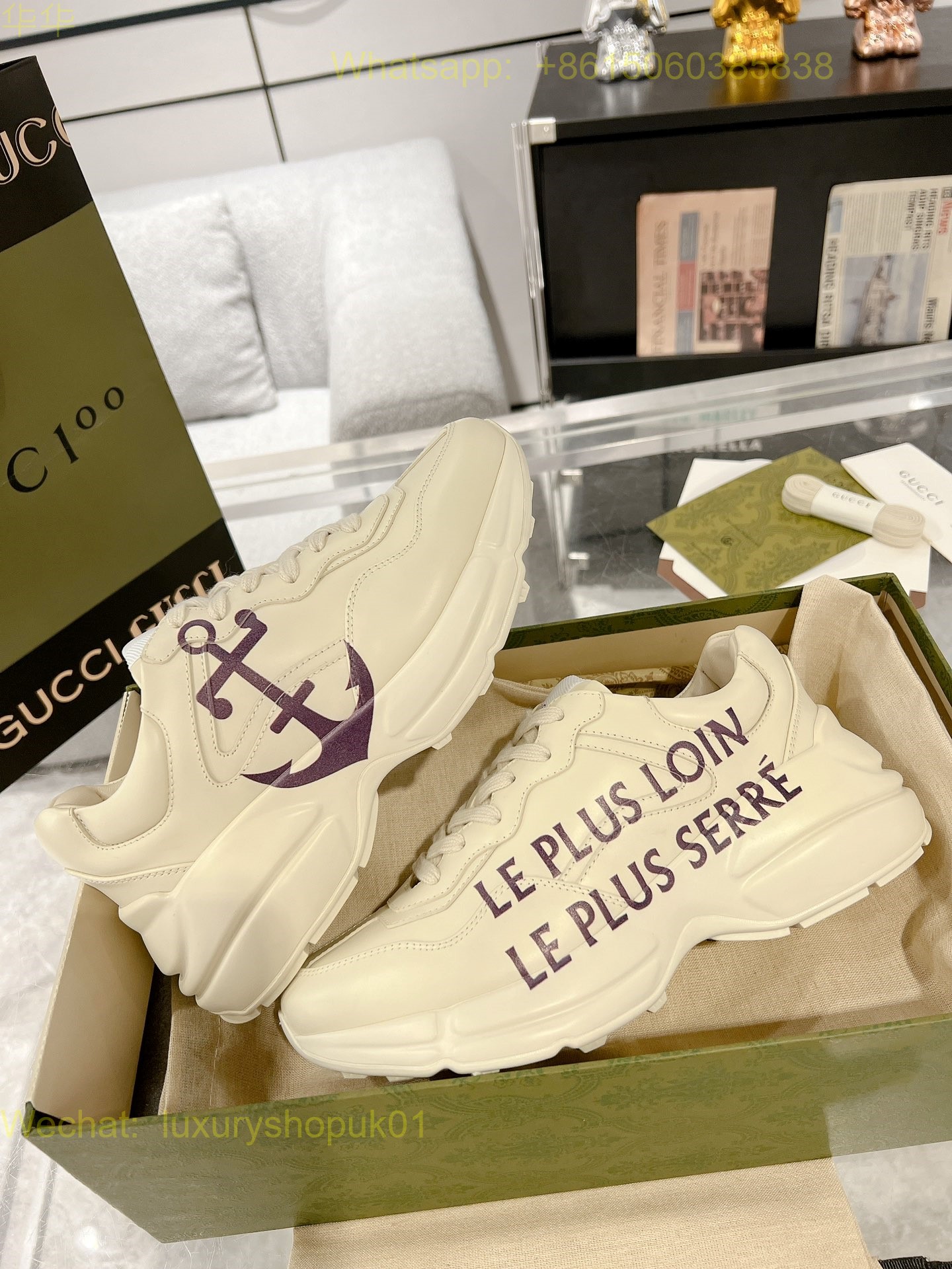 Gucci Rhyton Leather Vintage Sneaker Mens Women Shoes