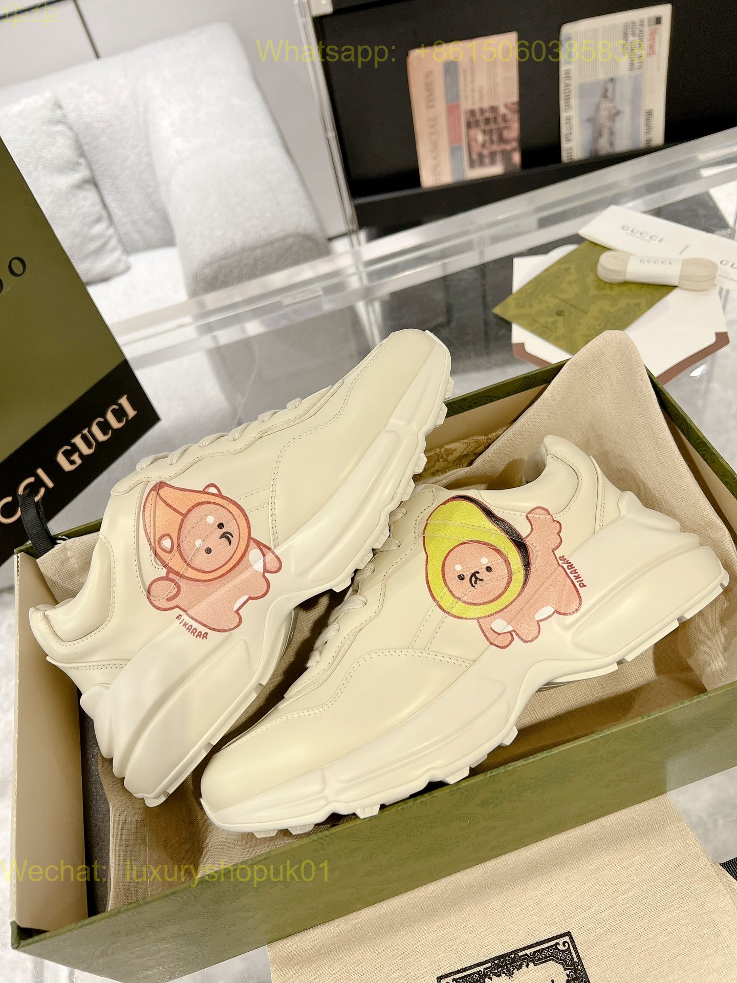 Gucci Rhyton Leather Vintage Sneaker Mens Women Shoes