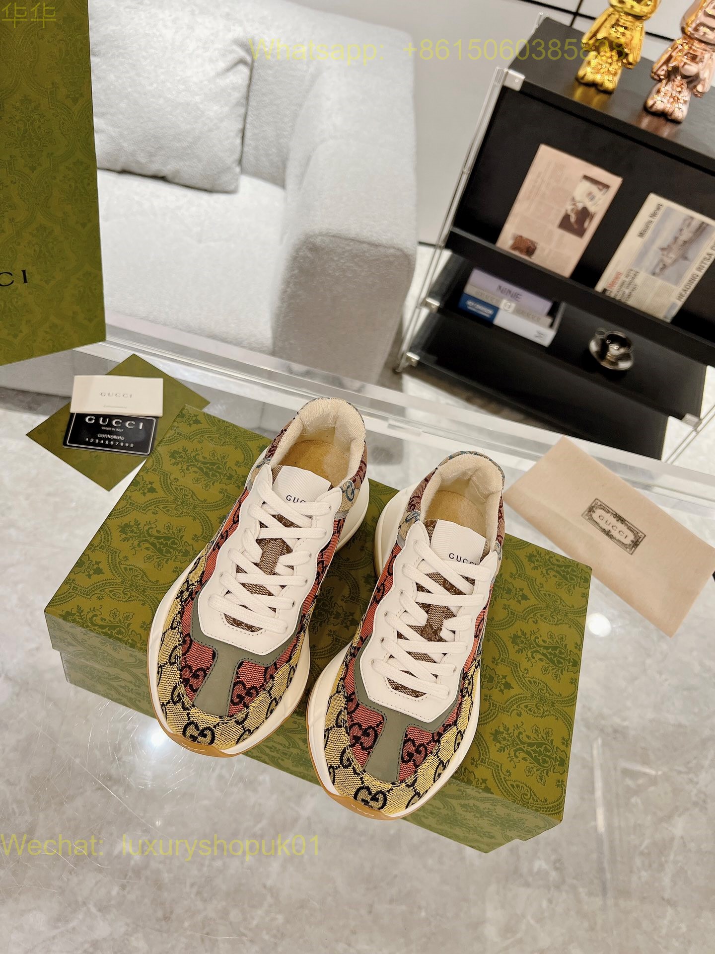 Gucci Rhyton Leather Vintage Sneaker Mens Women Shoes