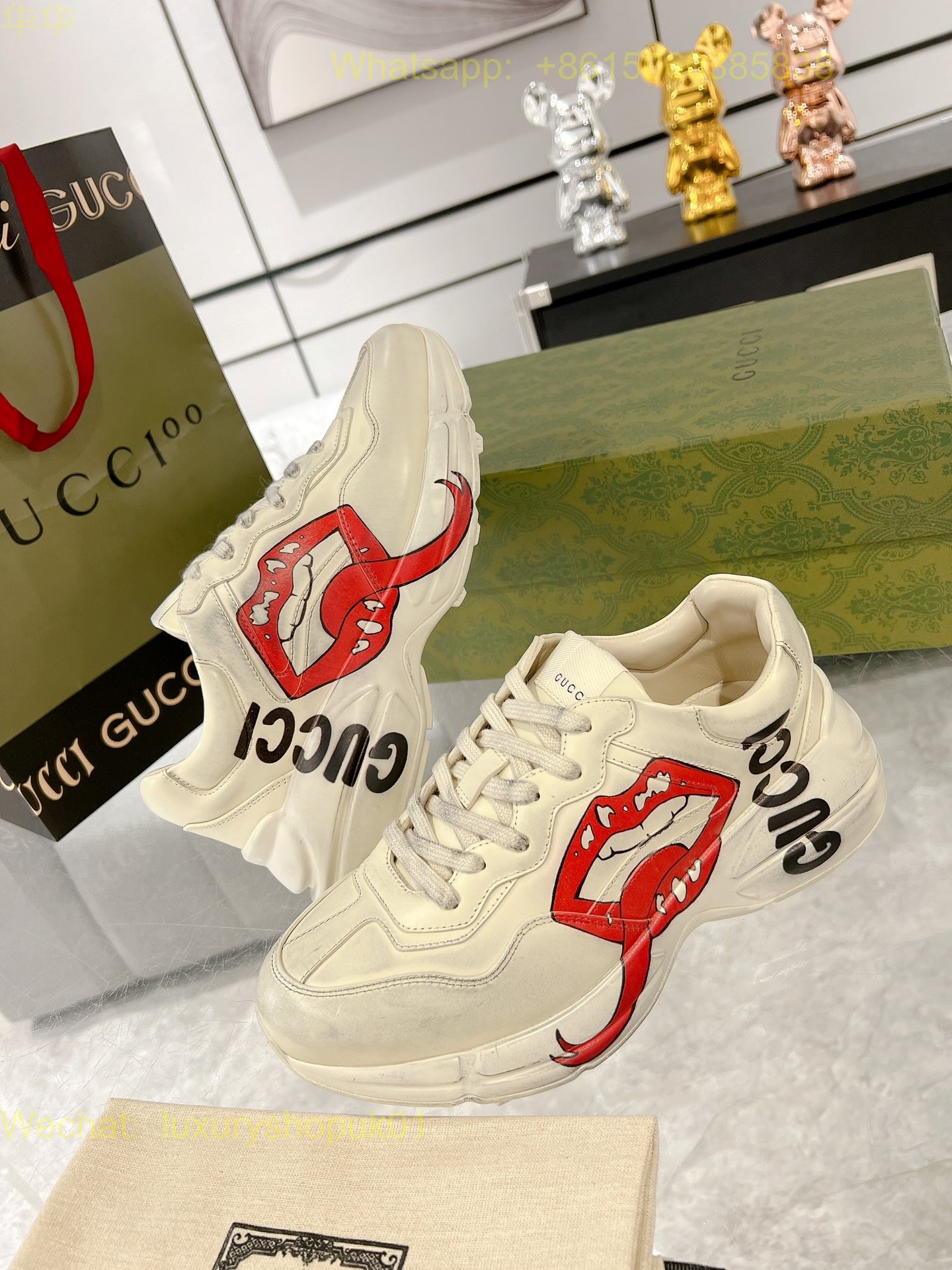 Gucci Rhyton Leather Vintage Sneaker Mens Women Shoes