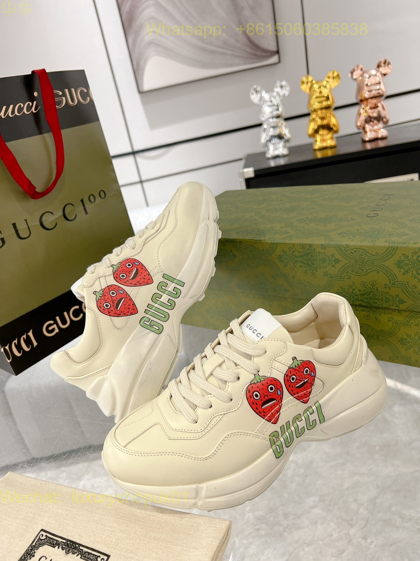 Gucci Rhyton Leather Vintage Sneaker Mens Women Shoes