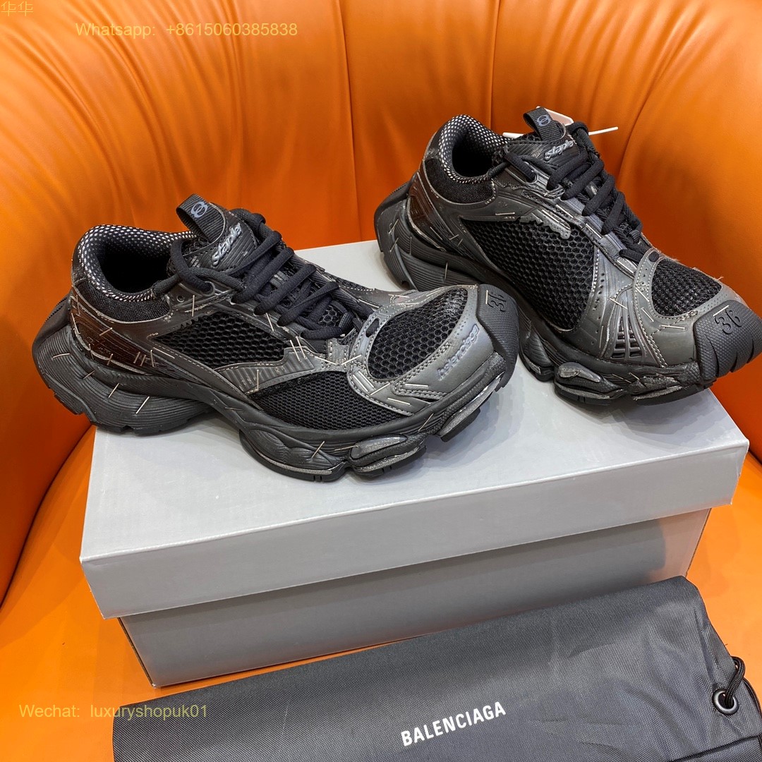 BALENCIAGA Stapler Distressed Mesh Rubber Sneakers Mens Women Shoes