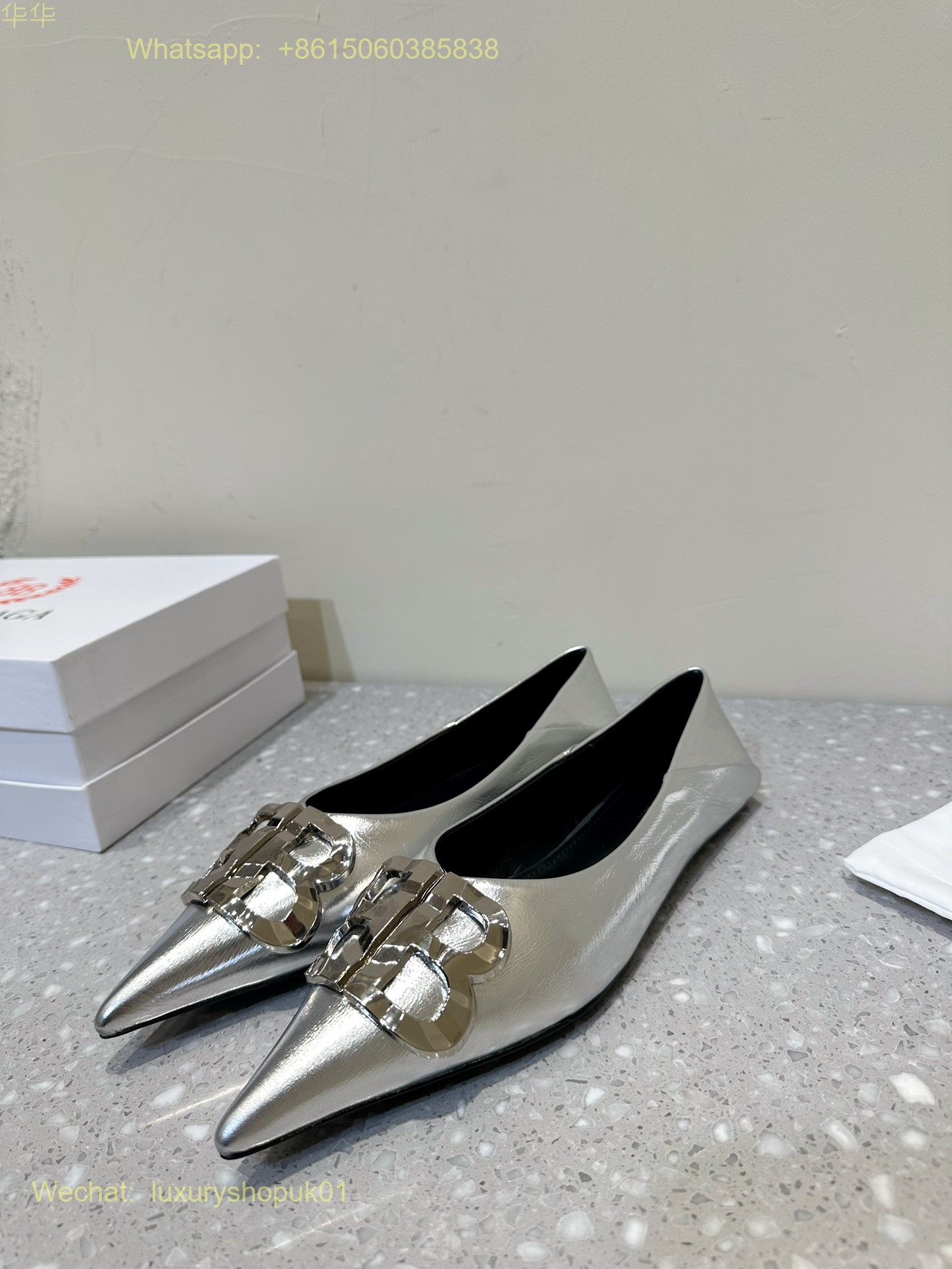 Balenciaga pointed toe Leather Ballerina Ballet Flats Women Shoes