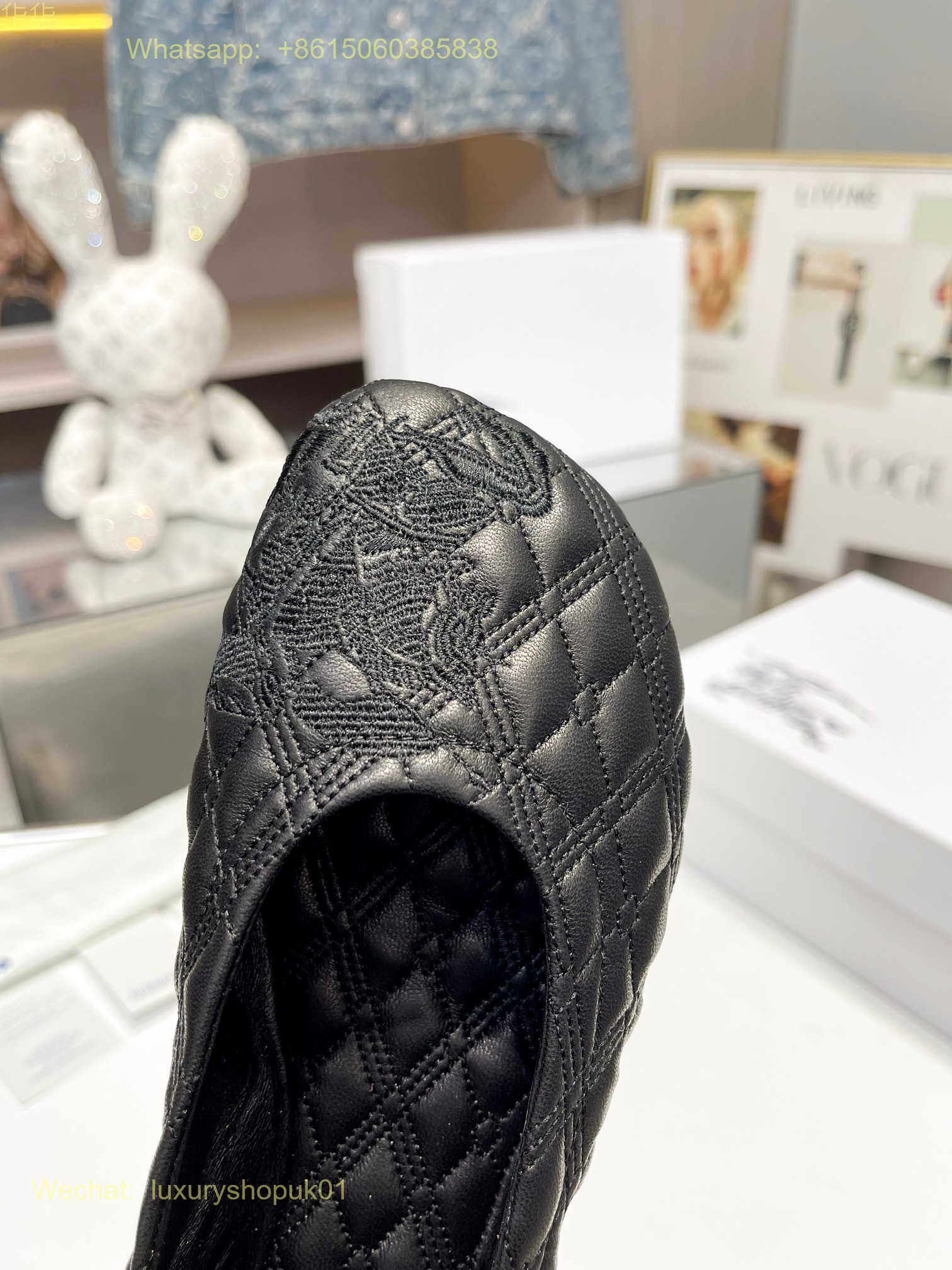 Burberry Equestrian Knight-Embroidered Quilted Ballerina Ballet Flat Women Shoes