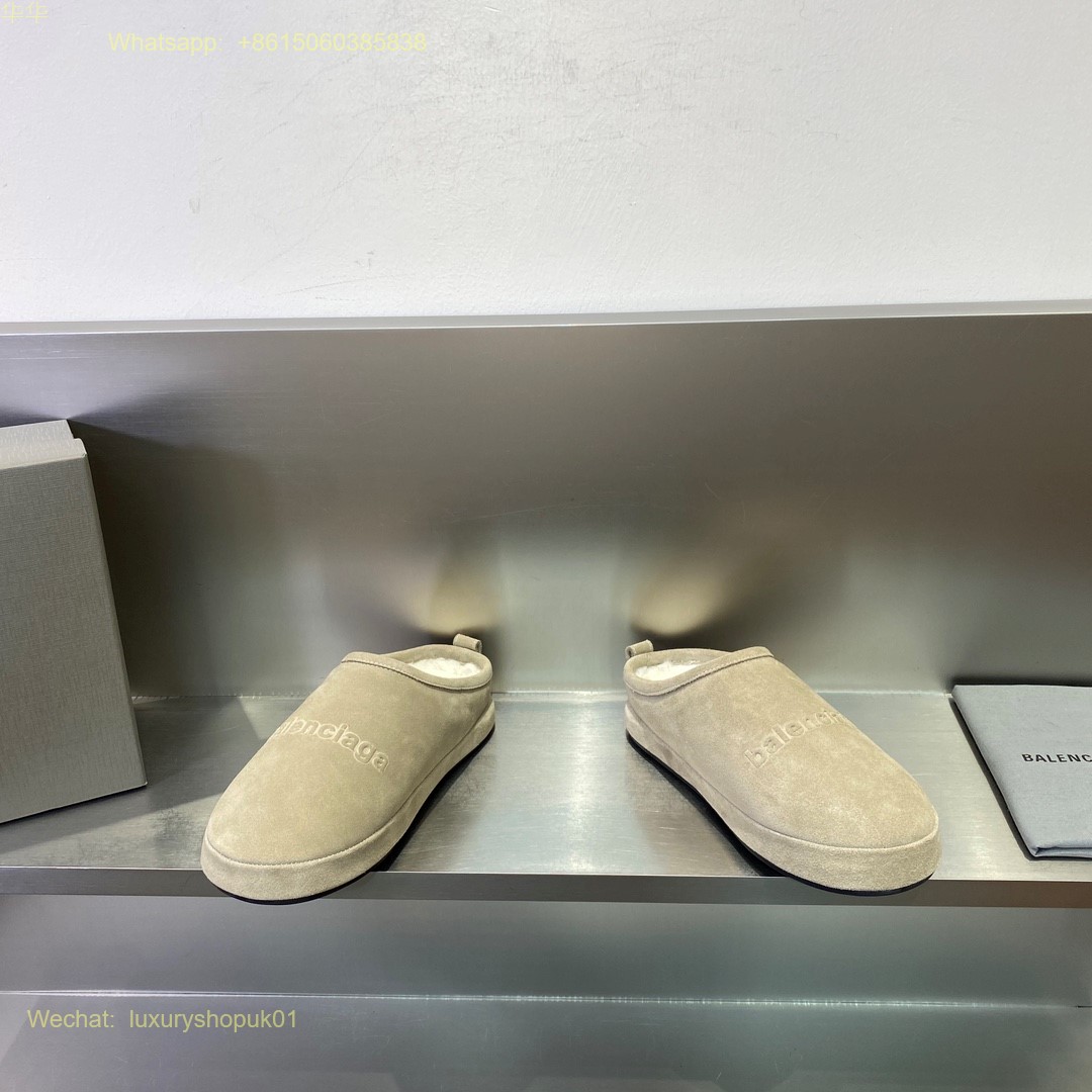 Balenciaga Faux Shearling Slipper Fur Mule Slip on Women Shoes