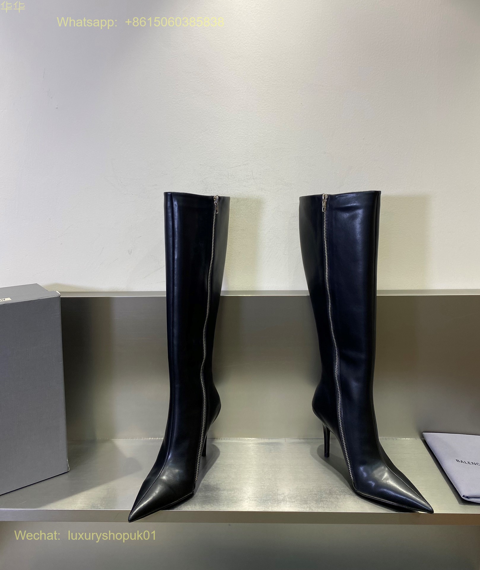 Balenciaga Pointed Toe Knee high Boots High heels Women Shoes