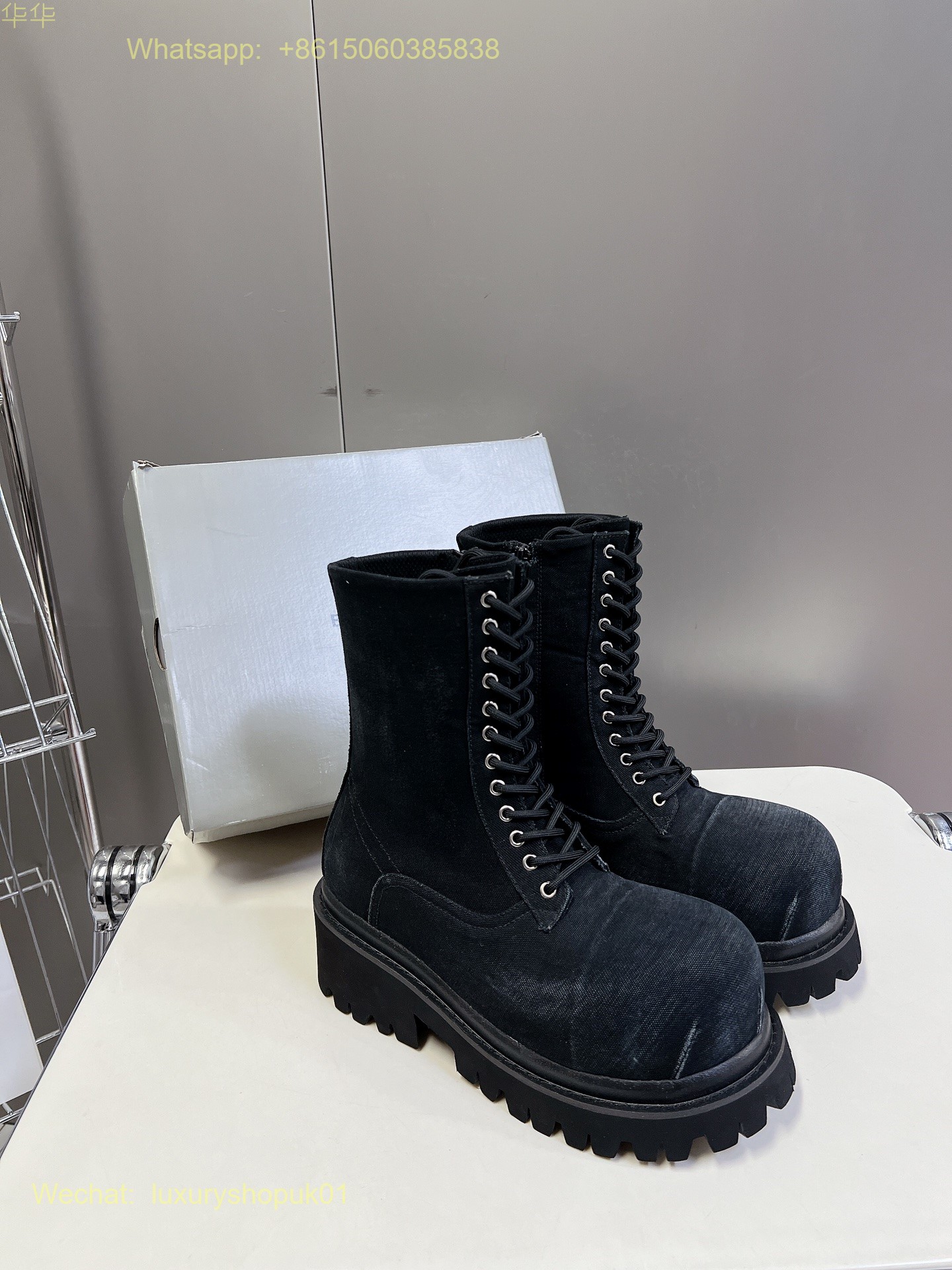 Balenciaga strike lace up Stomper boots High heels Mens Women Shoes