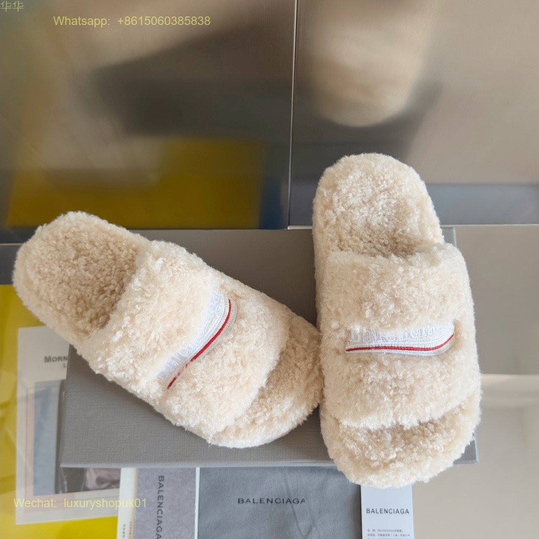 Balenciaga Furry faux shearling Fur slides Women Shoes