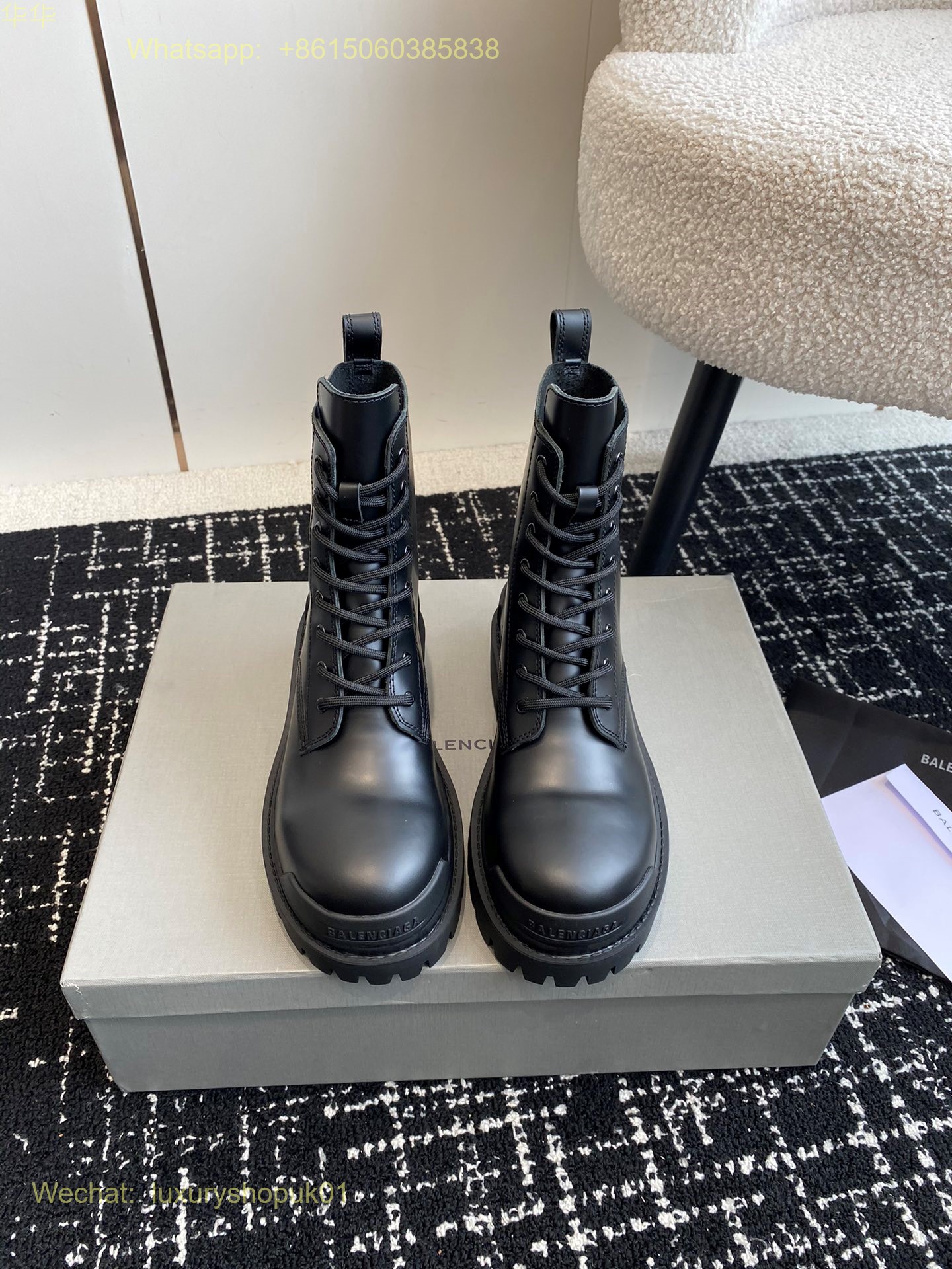 Balenciaga lace up Leather biker Boots Women Shoes