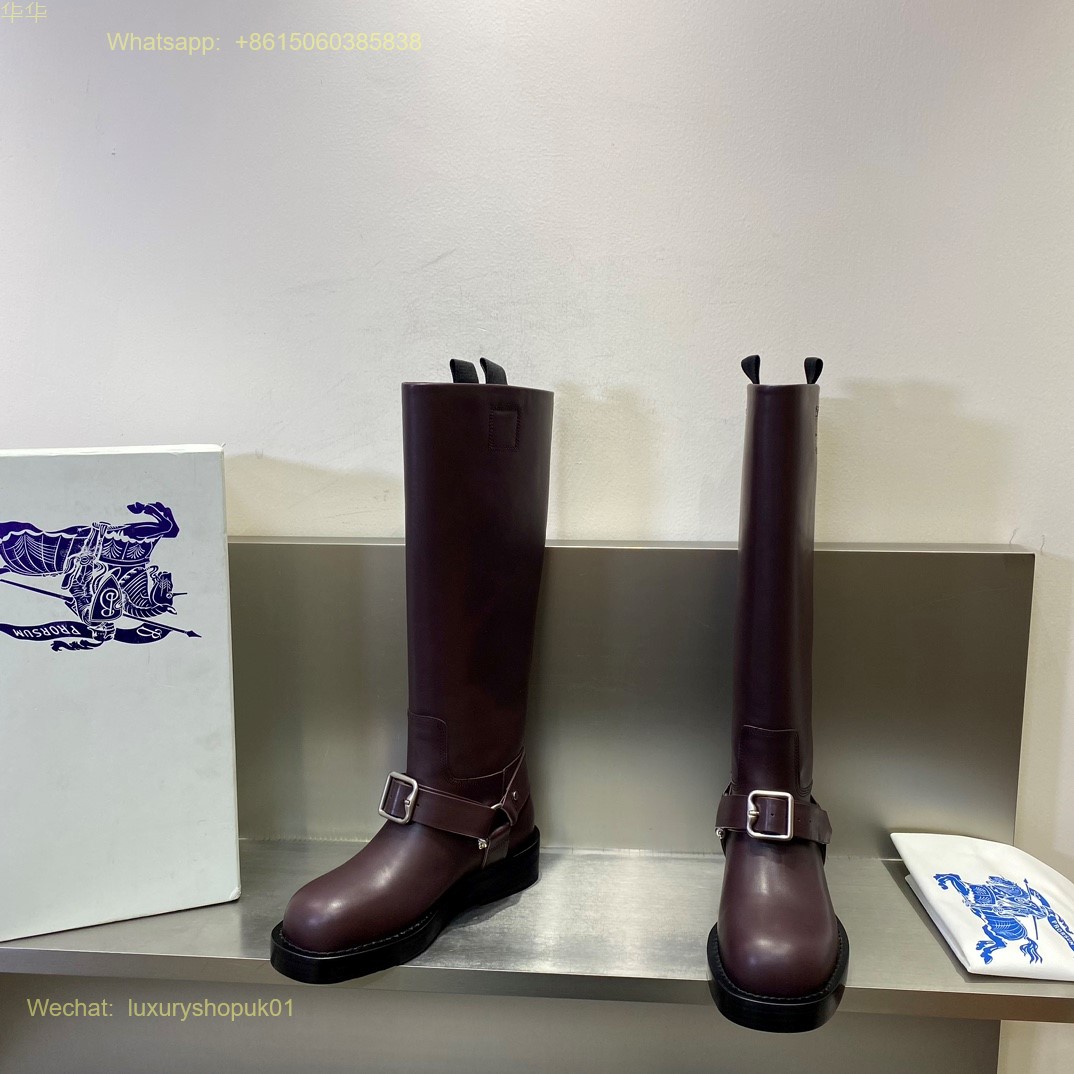 Burberry Saddle Buckled Round-Toe Knee High Boots Women Shoes